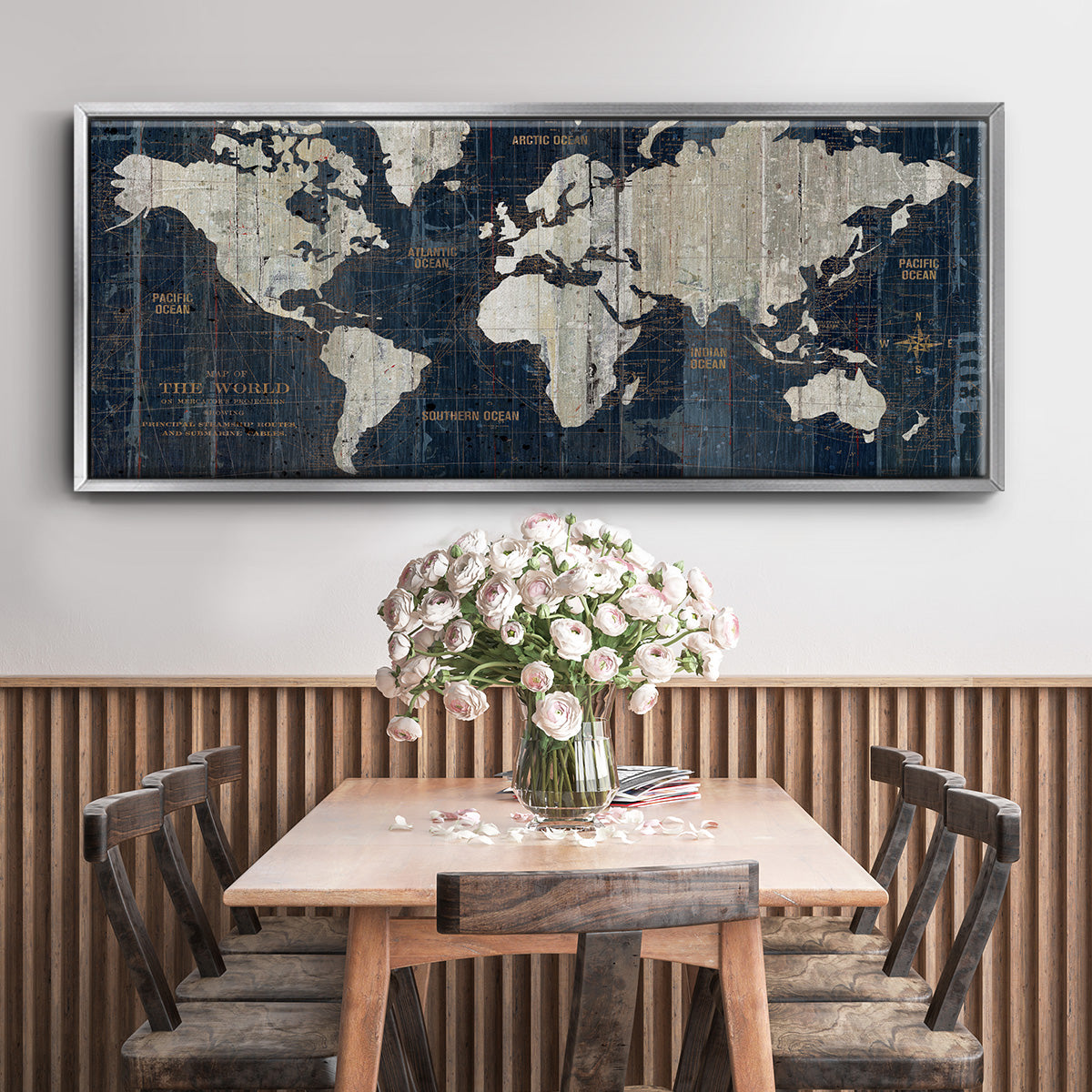 Old World Map Blue - Floater Framed Canvas Print