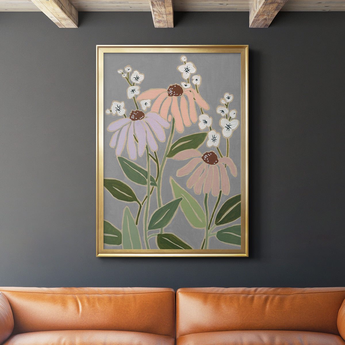 Woodblock Floral I - Modern Framed Canvas Print