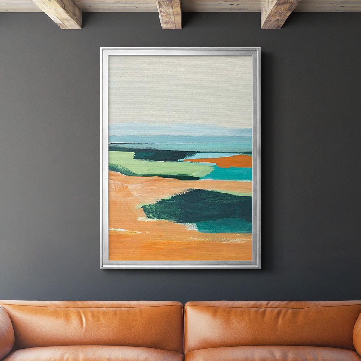 Aqua and Orange II - Modern Framed Canvas Print