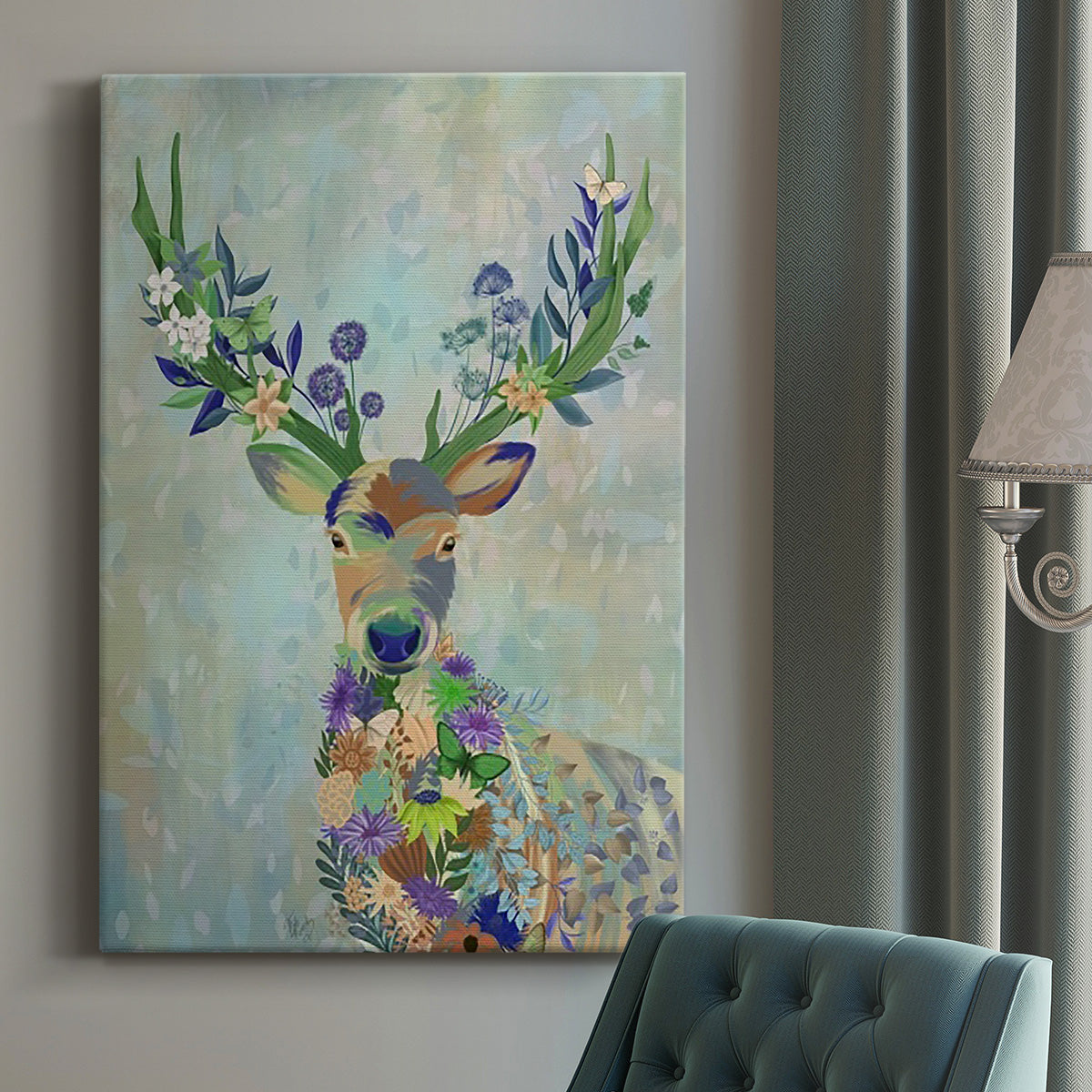 Fantastic Florals Deer, Portrait - Canvas Art Print