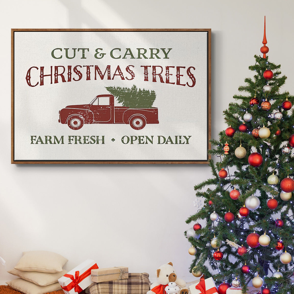 Christmas Farm Sign II - Framed Gallery Wrapped Canvas in Floating Frame