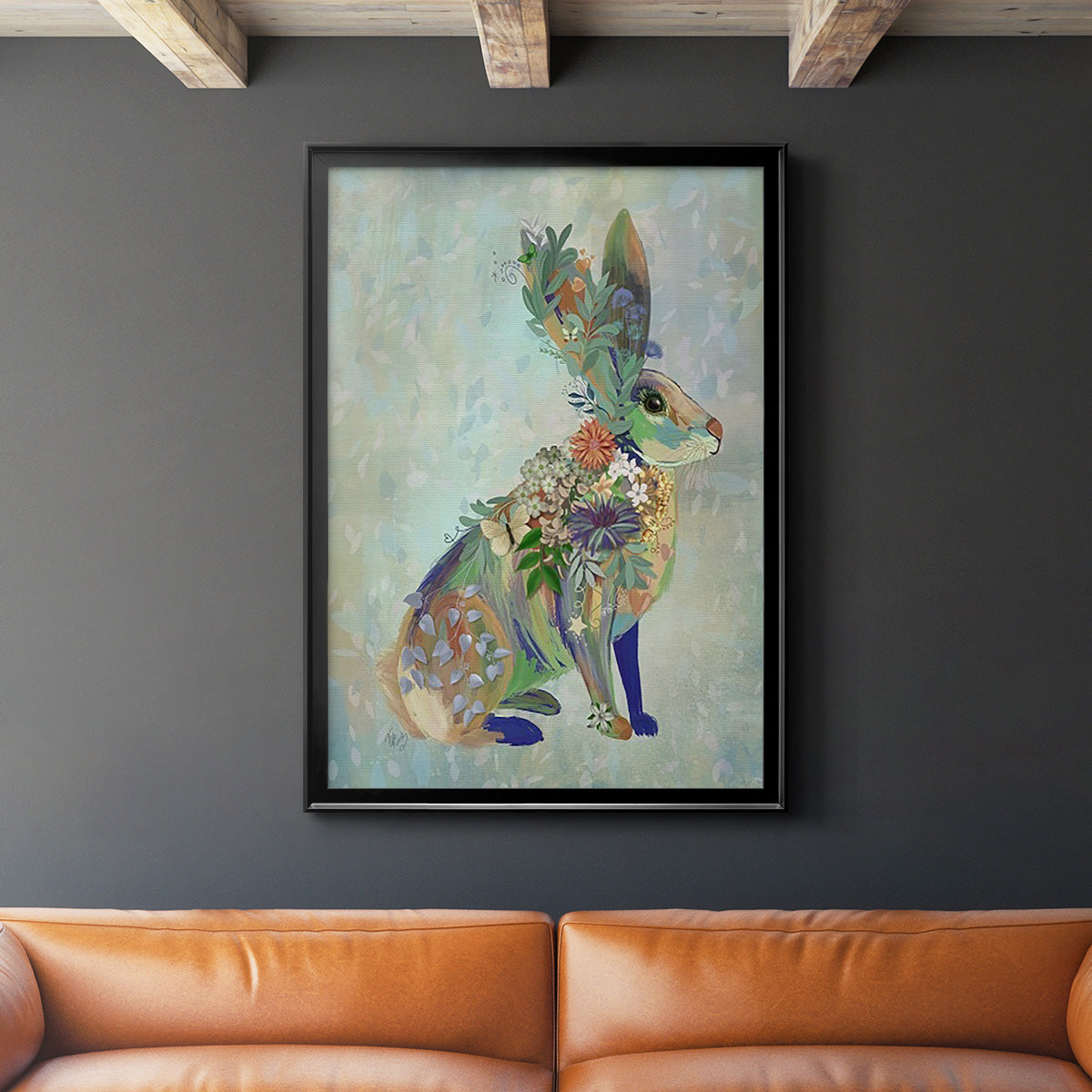 Fantastic Florals Hare, Sitting - Modern Framed Canvas Print