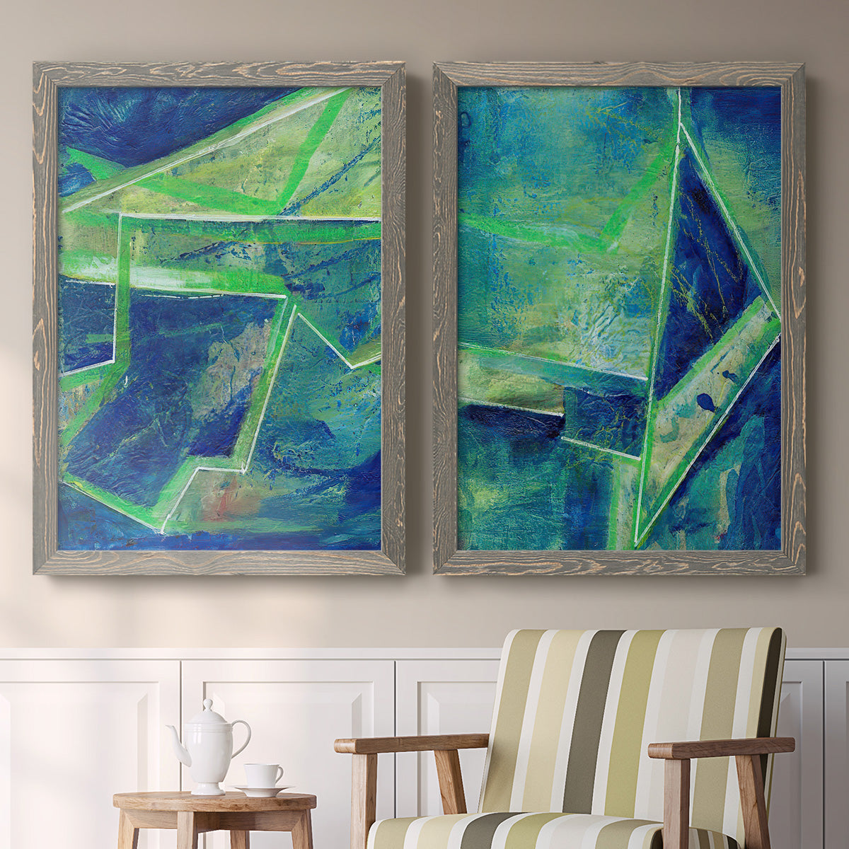 Geometric in Cool I - Premium Framed Canvas 2 Piece Set - Ready to Hang