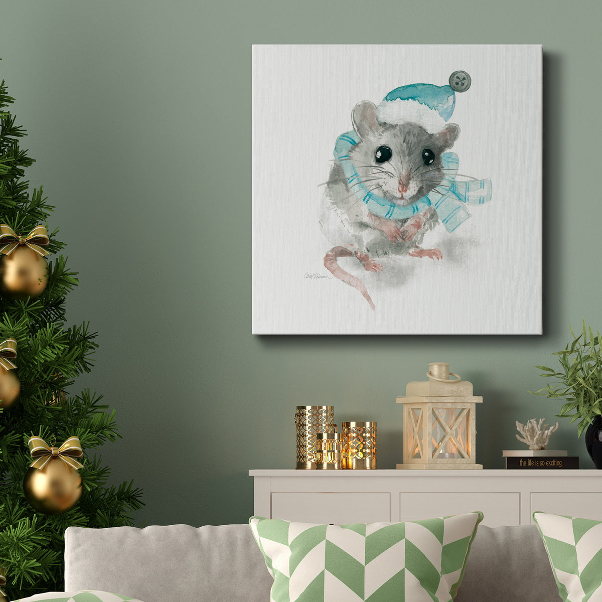 Christmas Critter Mouse-Premium Gallery Wrapped Canvas - Ready to Hang