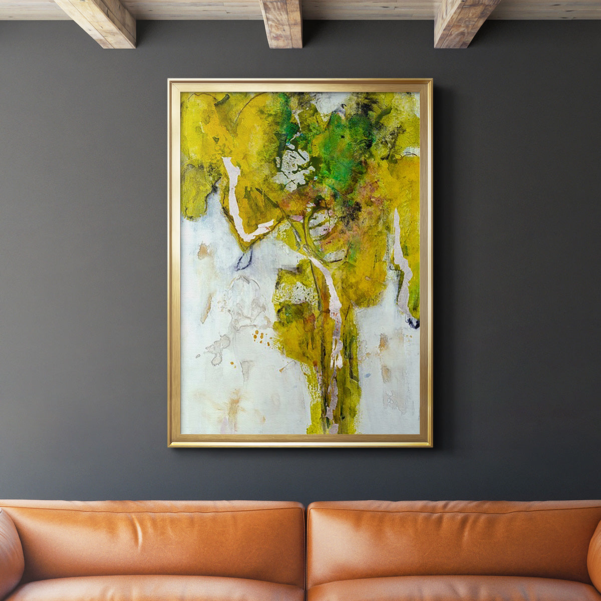 Golden Foliage I - Modern Framed Canvas Print