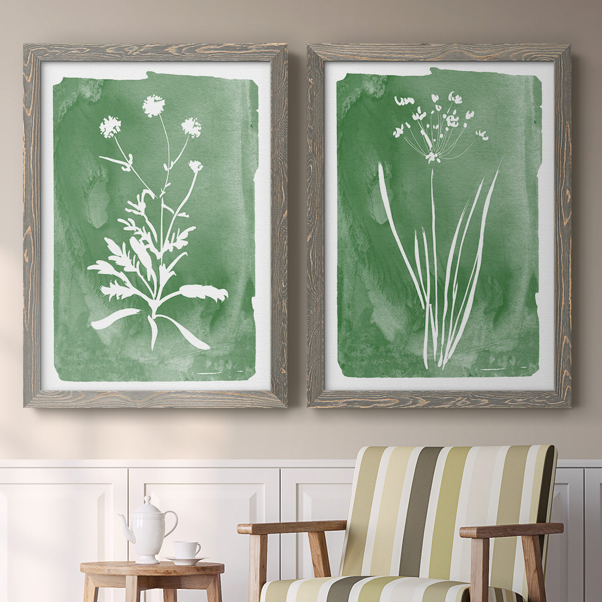 Green Botanical I - Premium Framed Canvas 2 Piece Set - Ready to Hang