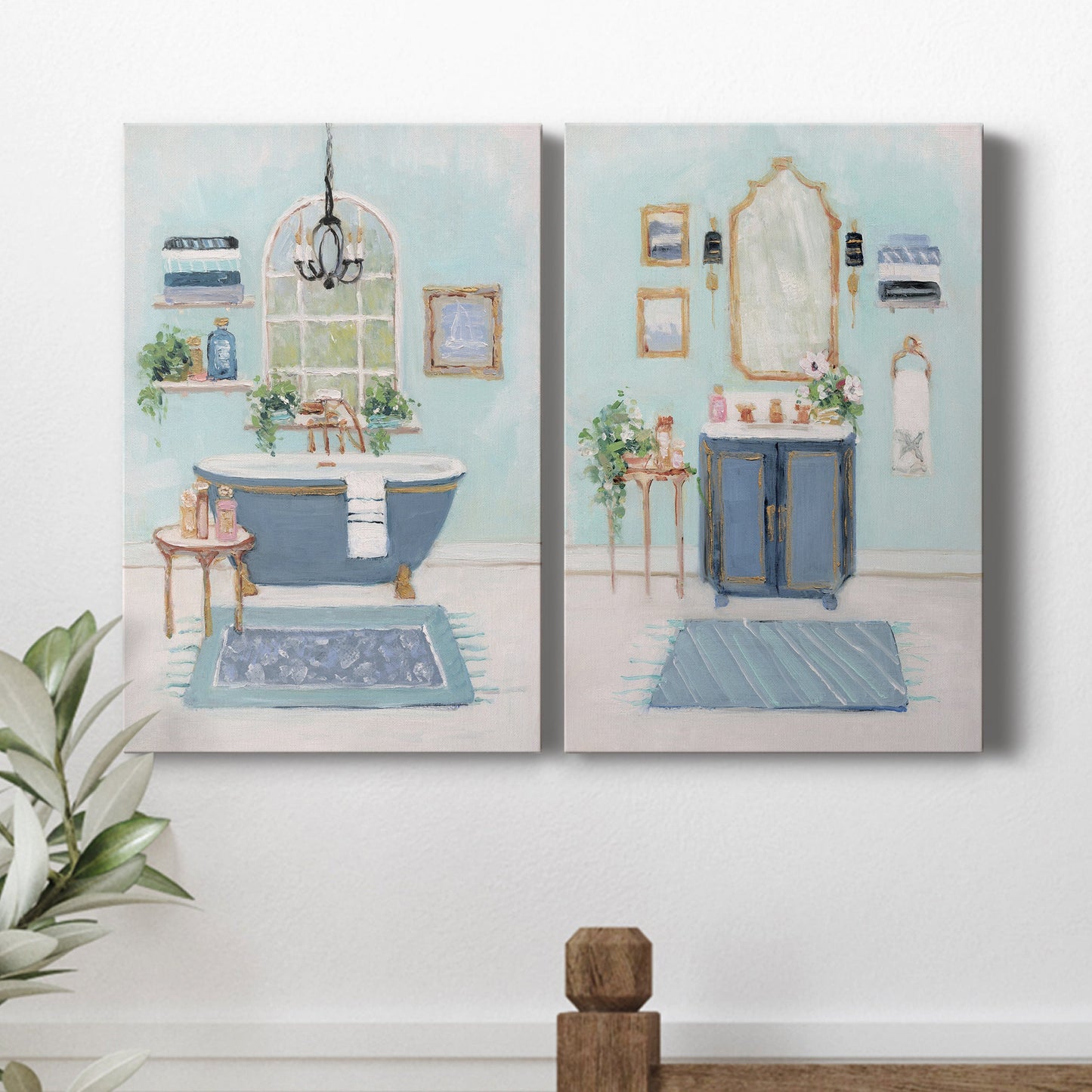 Blue Bath I Premium Gallery Wrapped Canvas - Ready to Hang - Set of 2 - 8 x 12 Each