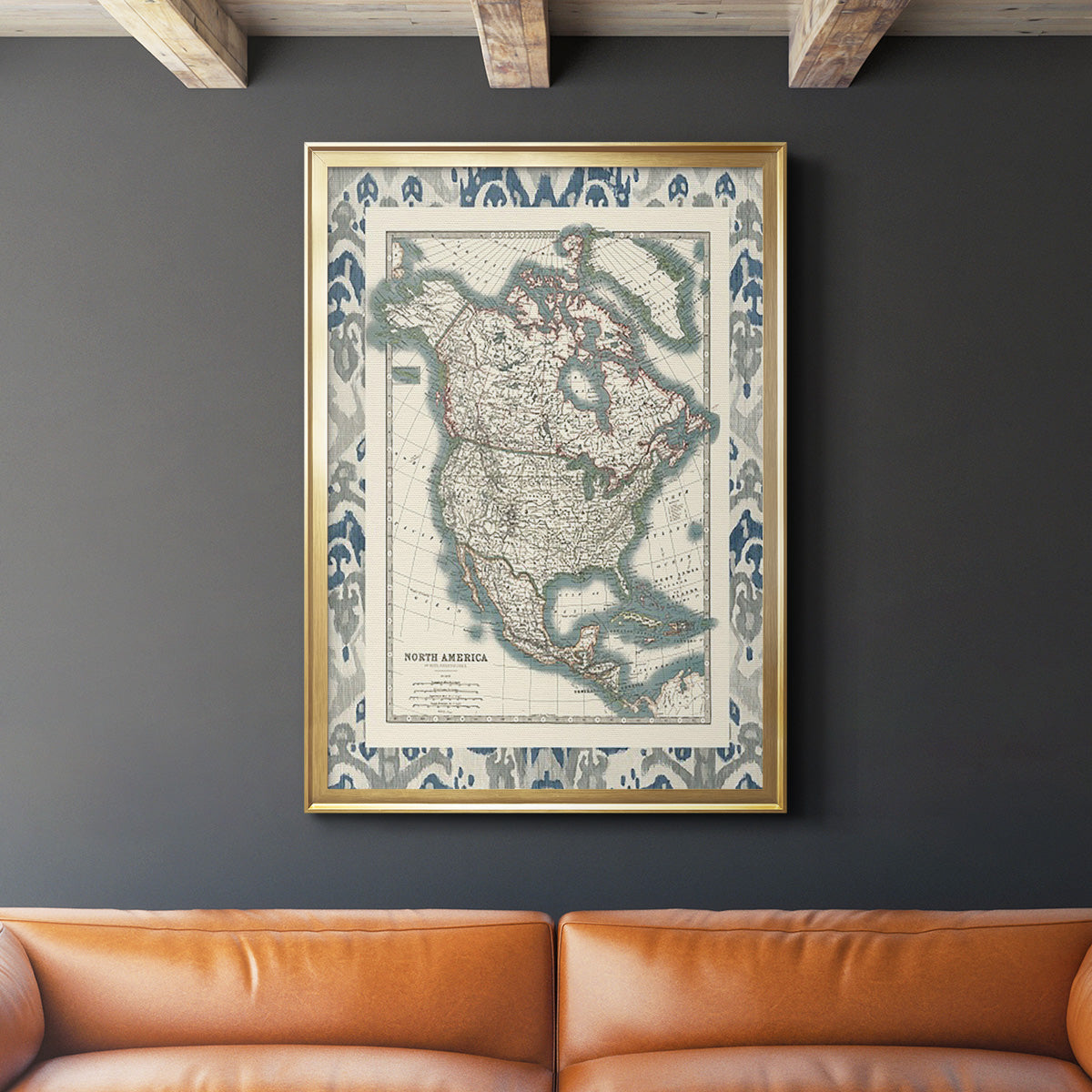 Bordered Map of North America - Modern Framed Canvas Print