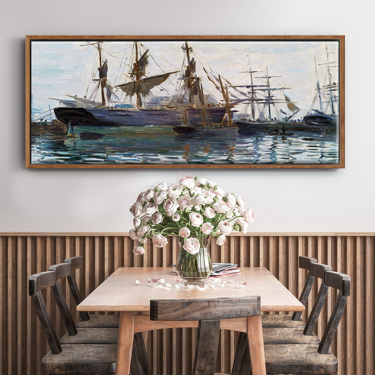 Ships in Harbor, 1873 - Floater Framed Canvas Print
