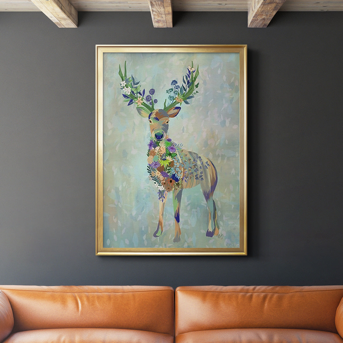 Fantastic Florals Deer, Full - Modern Framed Canvas Print