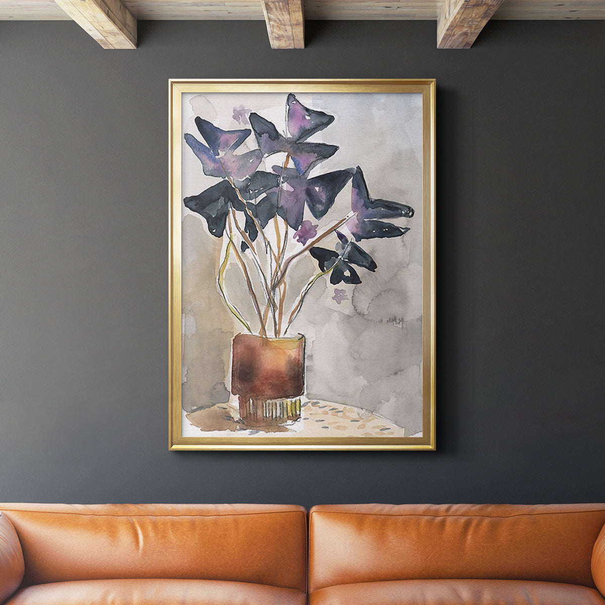 Oxalis in Vase I - Modern Framed Canvas Print