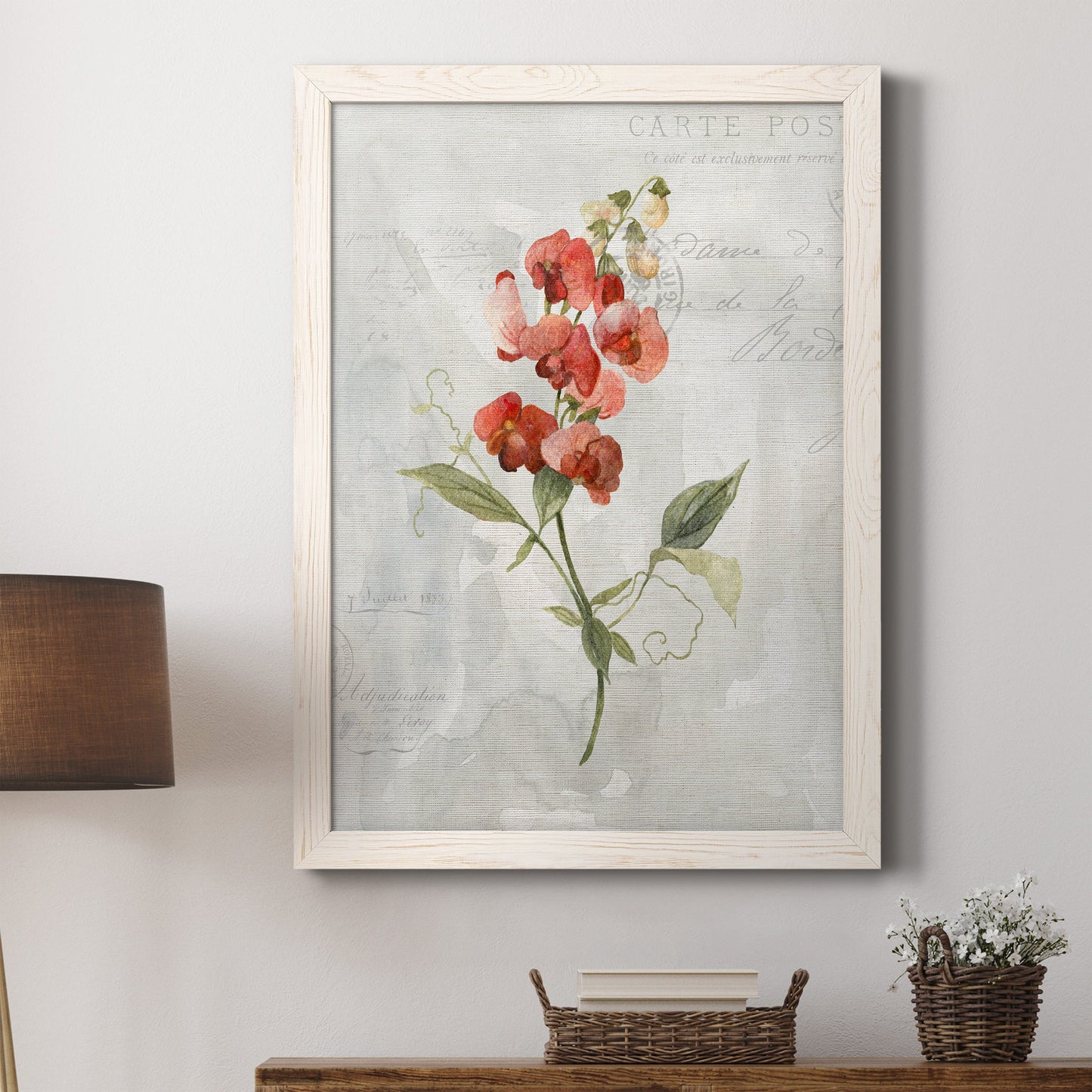 Linen Sweet Pea - Barnwood Framed Canvas Print