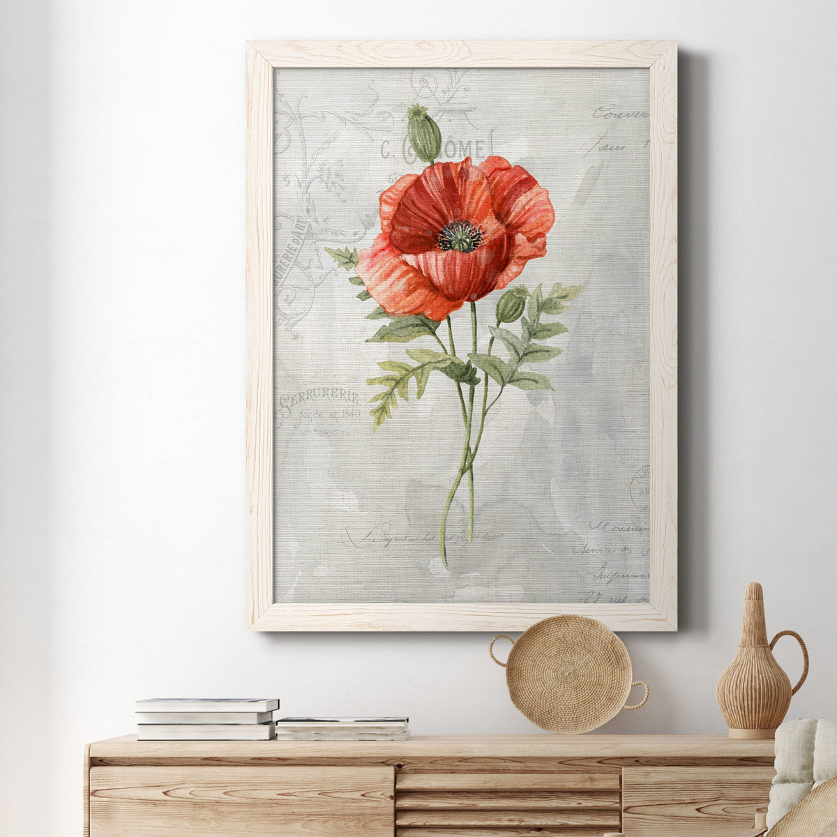 Linen Poppy - Barnwood Framed Canvas Print
