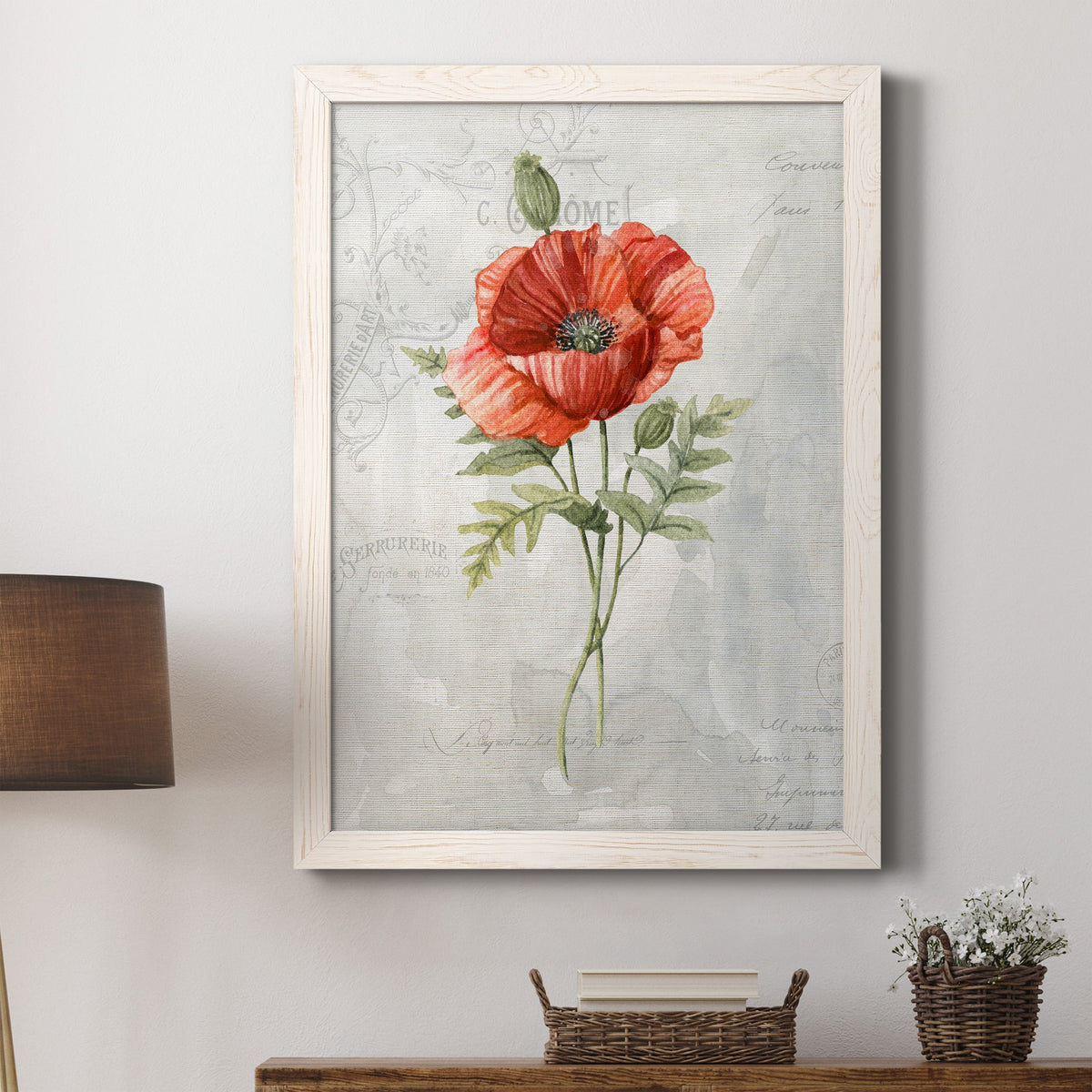 Linen Poppy - Barnwood Framed Canvas Print