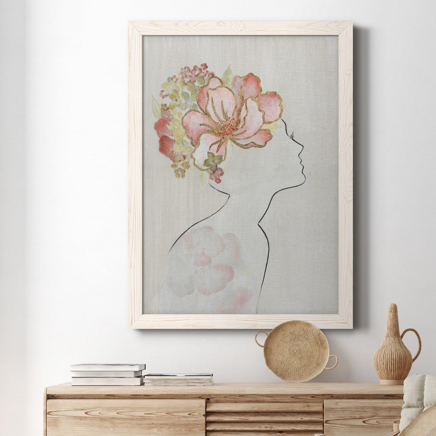 Fashion Floral Silhouette I - Barnwood Framed Canvas Print