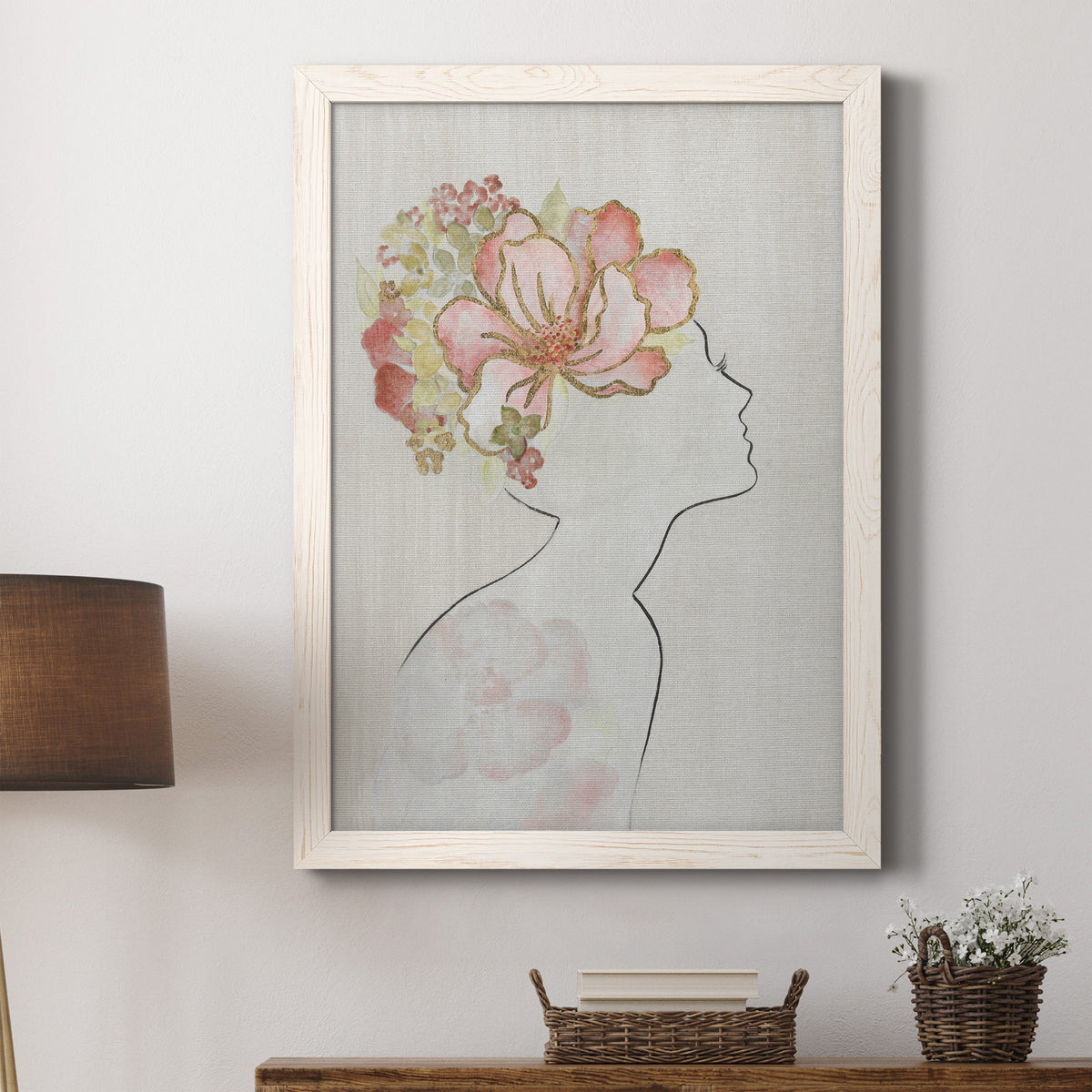Fashion Floral Silhouette I - Barnwood Framed Canvas Print