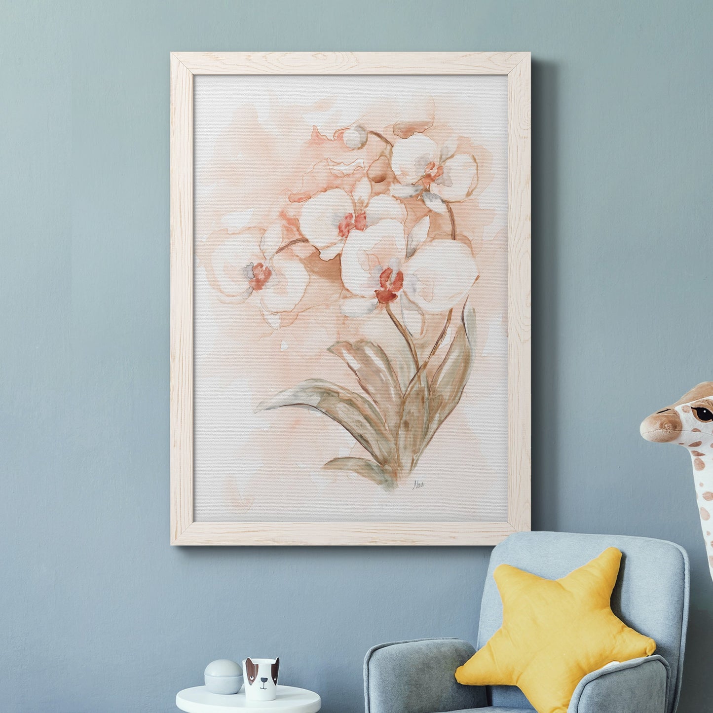 White and Coral Orchid II - Barnwood Framed Canvas Print