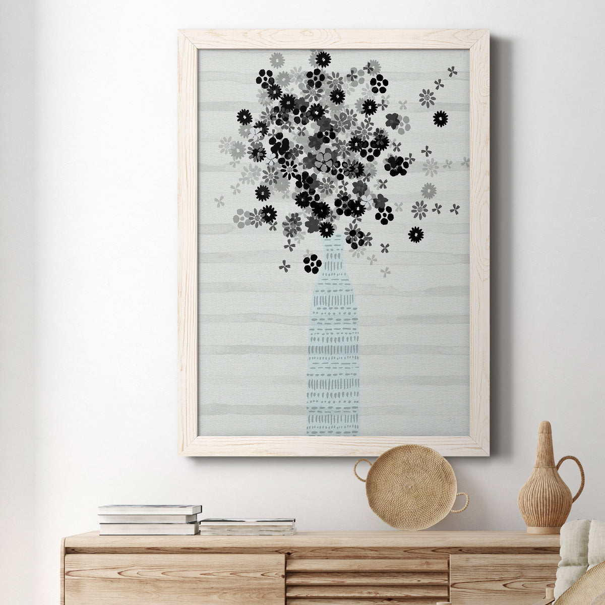 Bouquet of Black & White - Barnwood Framed Canvas Print