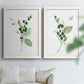 Set of two white barnwood framed canvas prints depicting dark round berries, delicate stems, and clean white space arranged across two complementary compositions above a sofa in a bright living space.