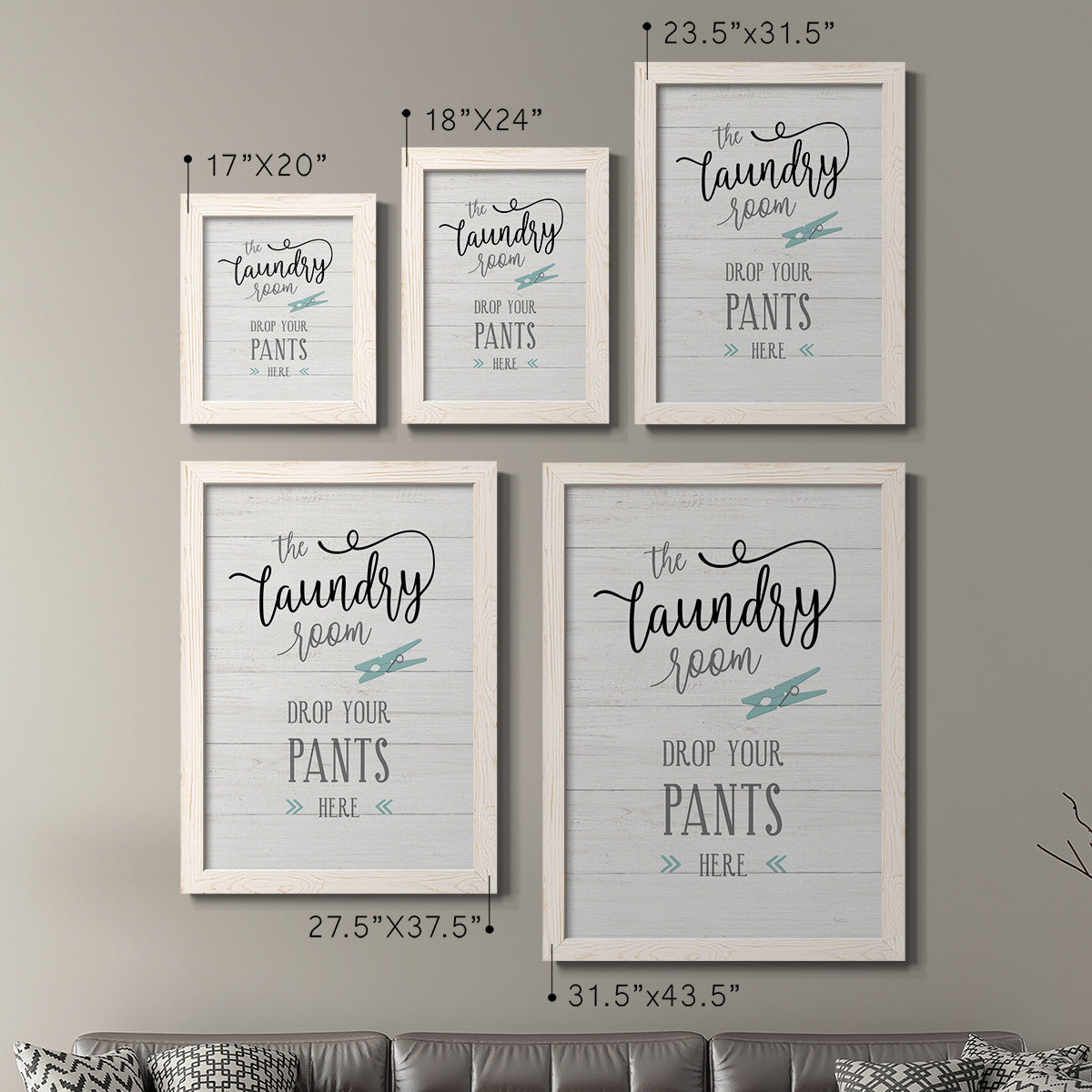 Size comparison chart for a set of two white barnwood framed canvas prints.