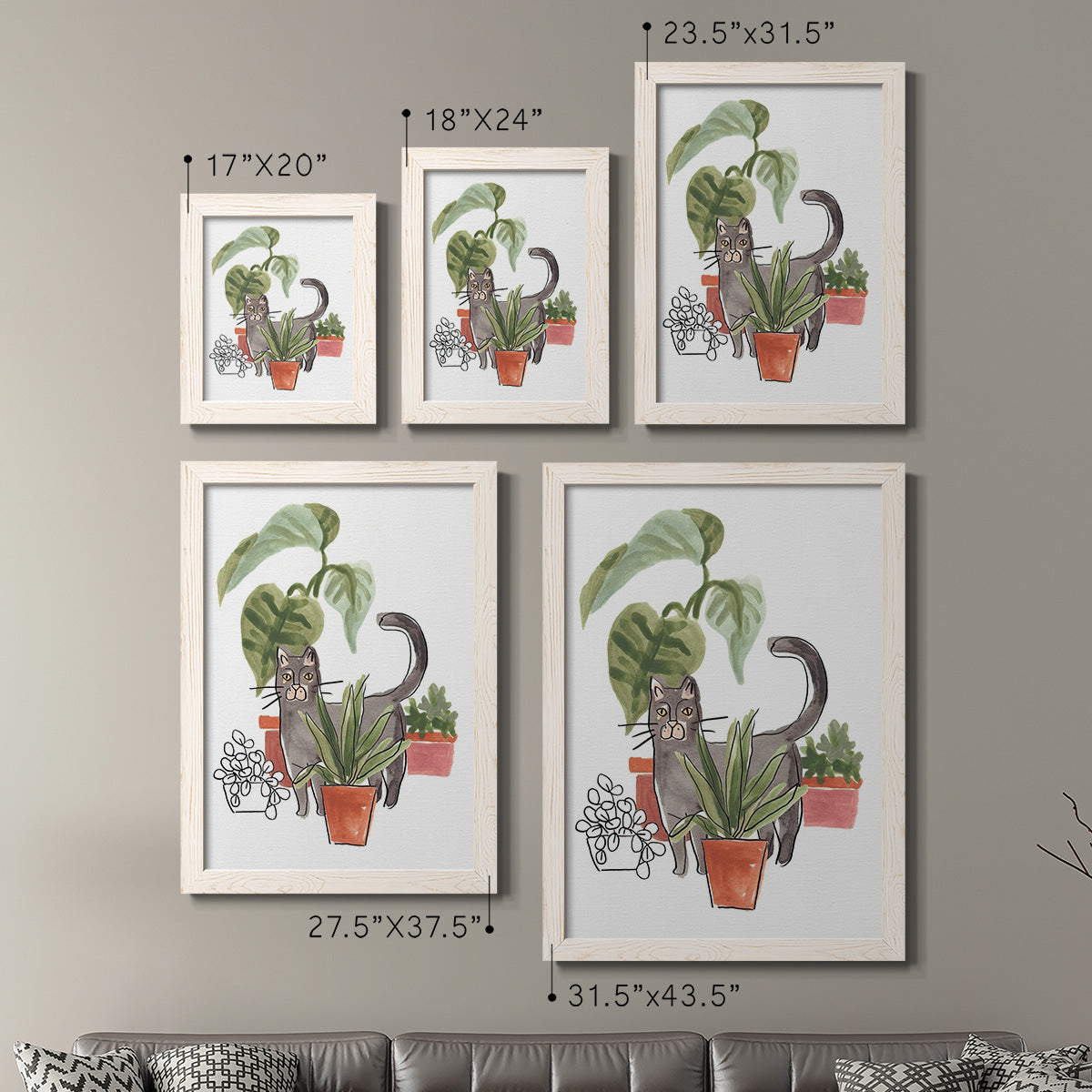 Size comparison chart for a set of two white barnwood framed canvas prints.