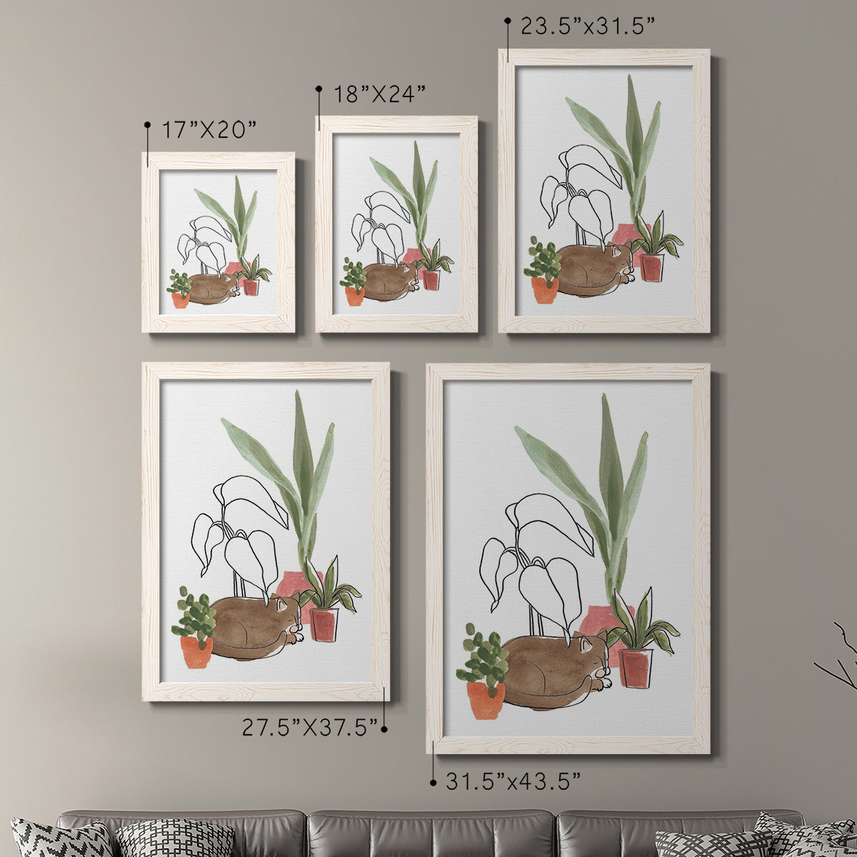 Size comparison chart for a set of two white barnwood framed canvas prints.