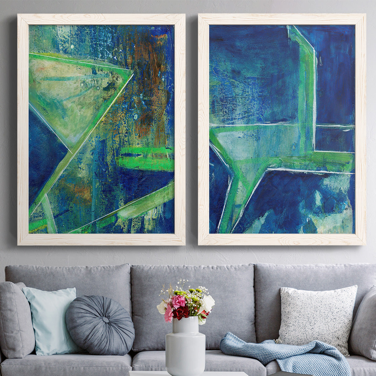 Geometric in Cool VII - Barnwood Framed Canvas Set