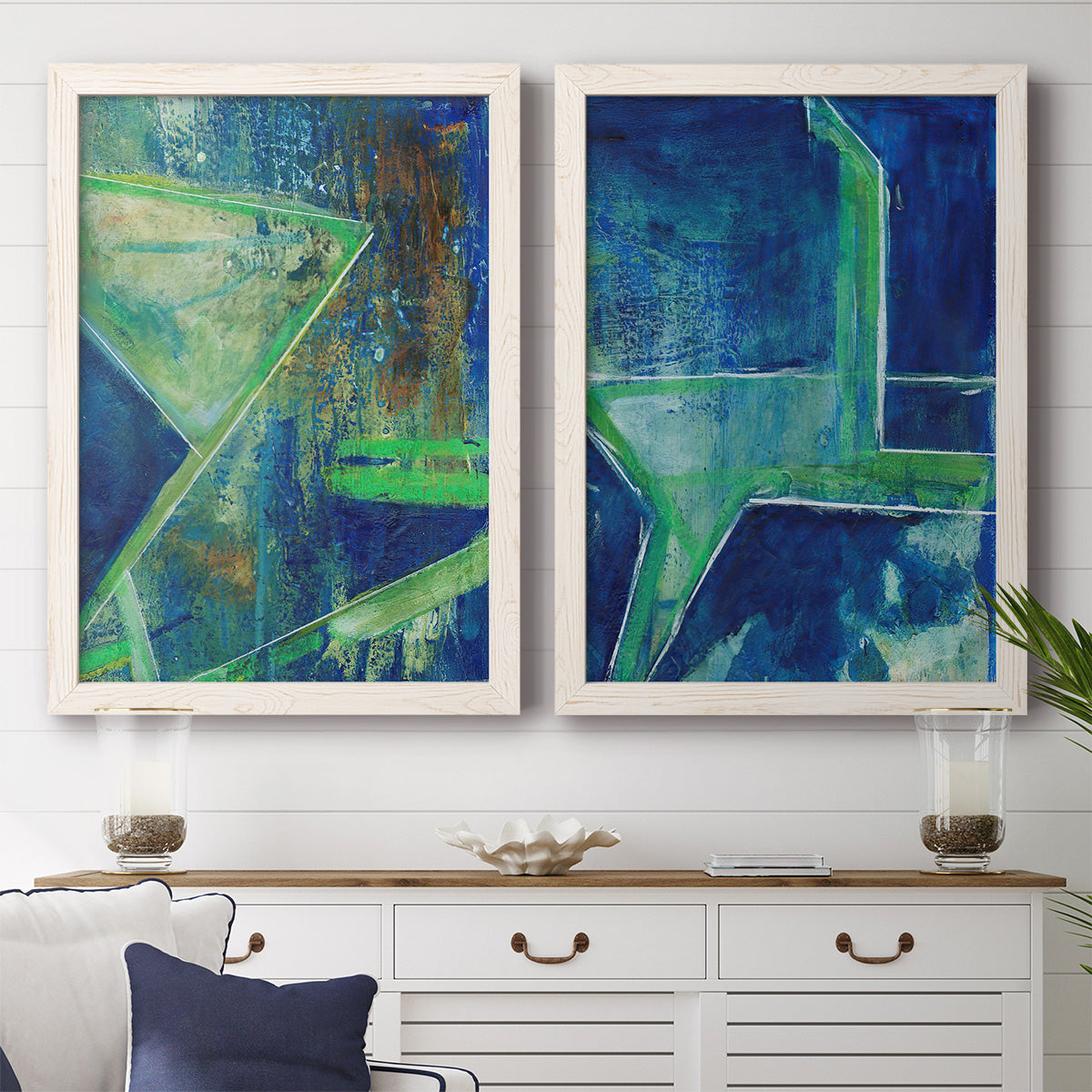 Geometric in Cool VII - Barnwood Framed Canvas Set