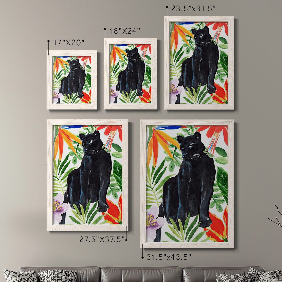 Size comparison chart for a set of two white barnwood framed canvas prints.