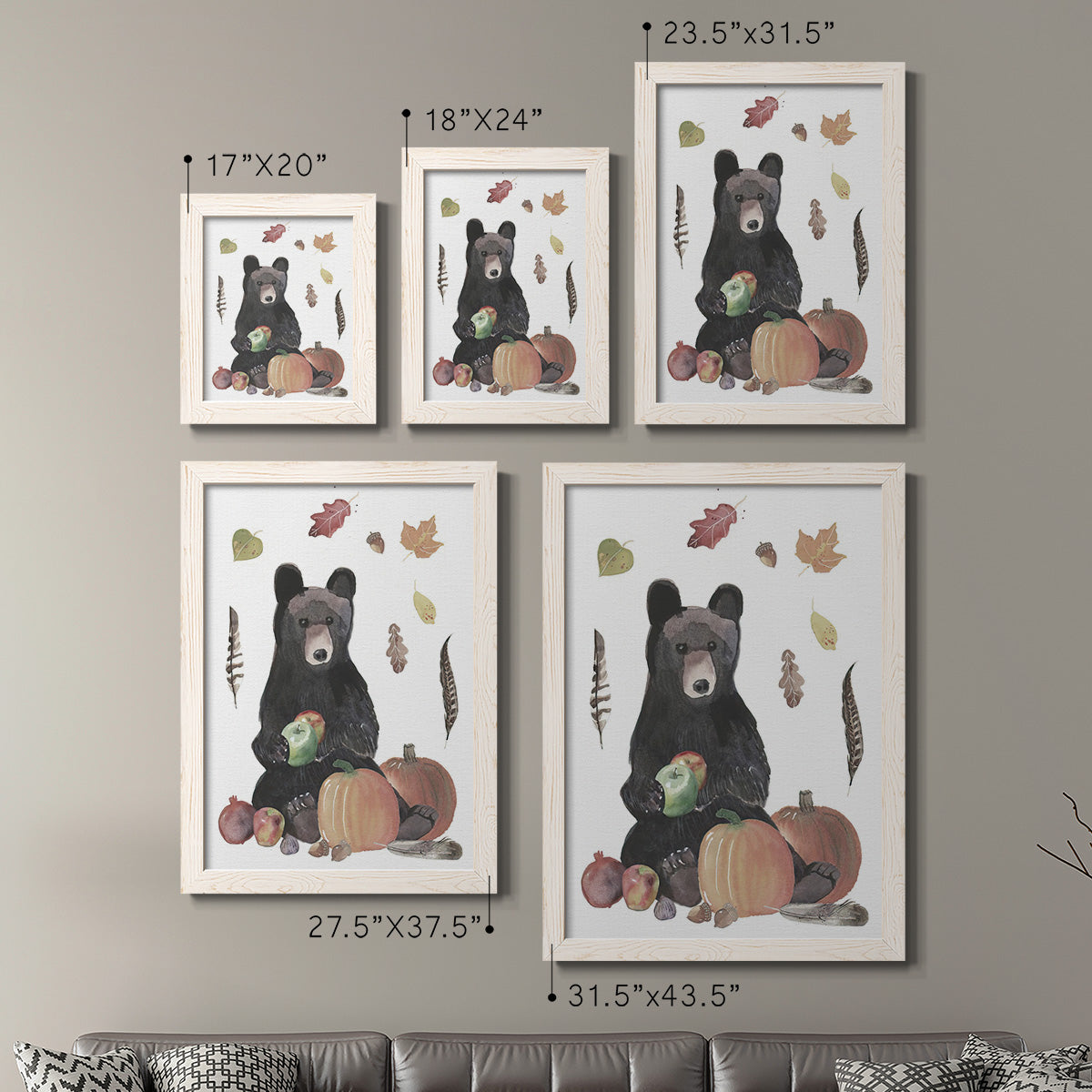 Size comparison chart for a set of two white barnwood framed canvas prints.