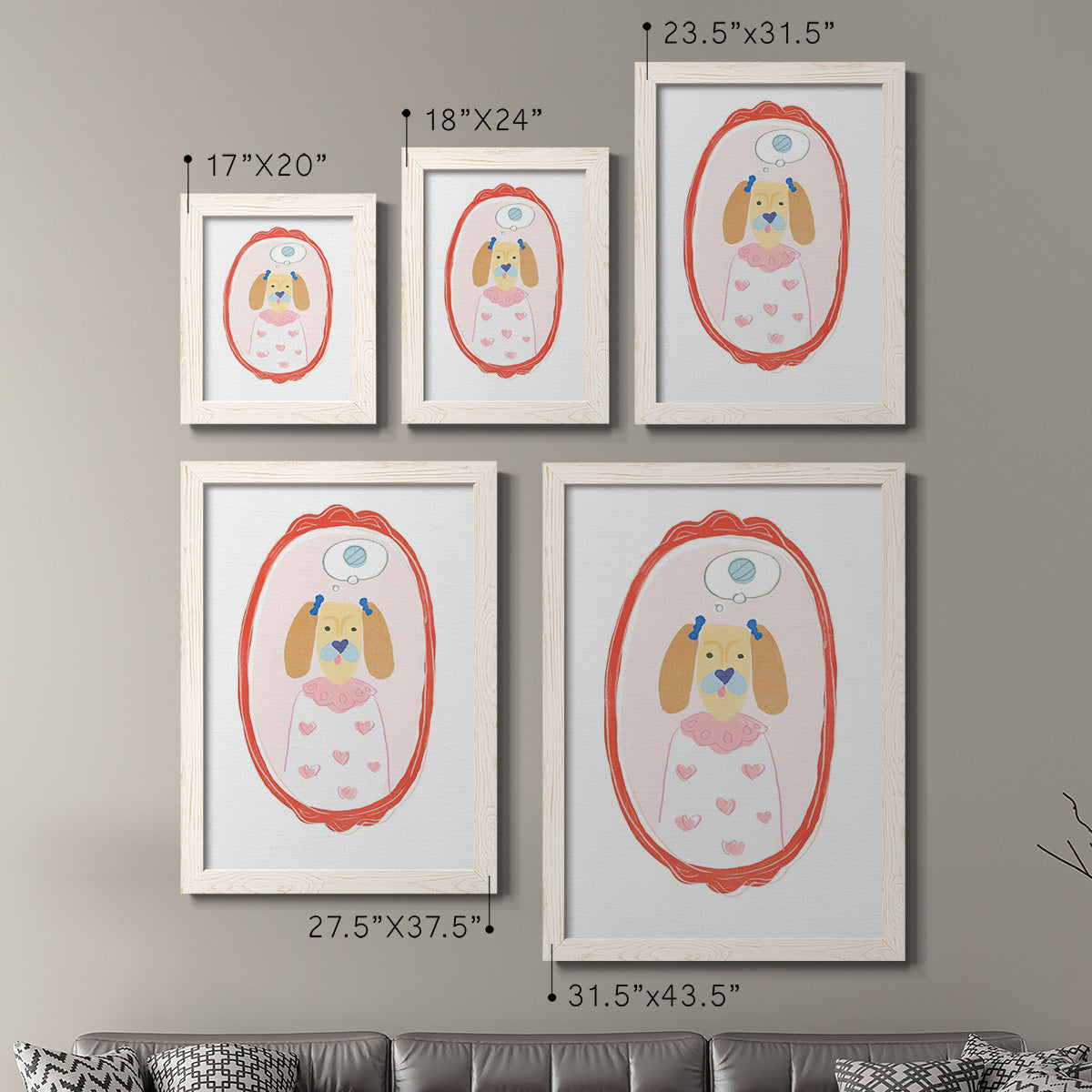 Size comparison chart for a set of two white barnwood framed canvas prints.