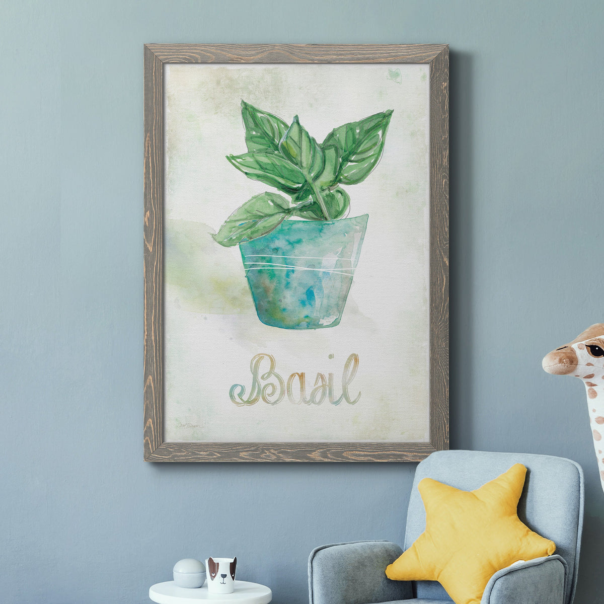 Potted Basil - Barnwood Framed Canvas Print