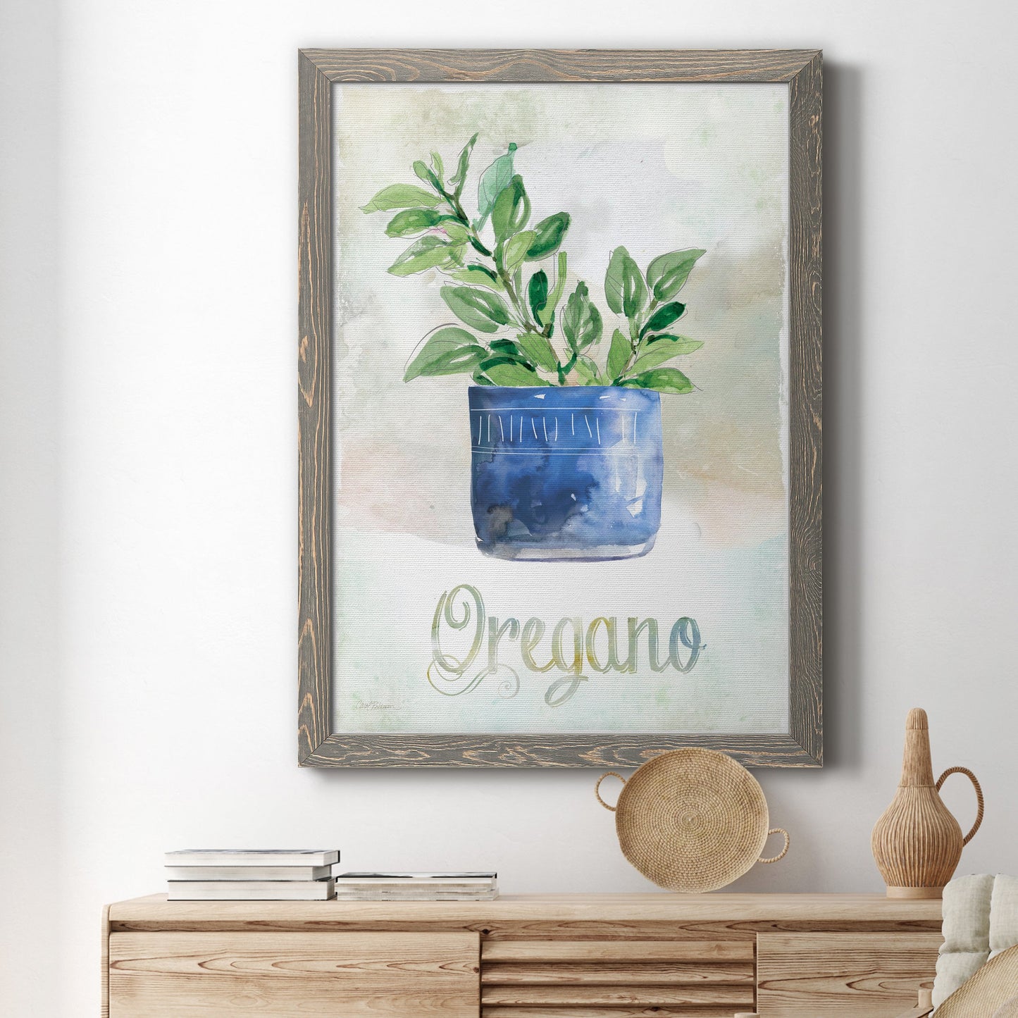 Potted Oregano - Barnwood Framed Canvas Print