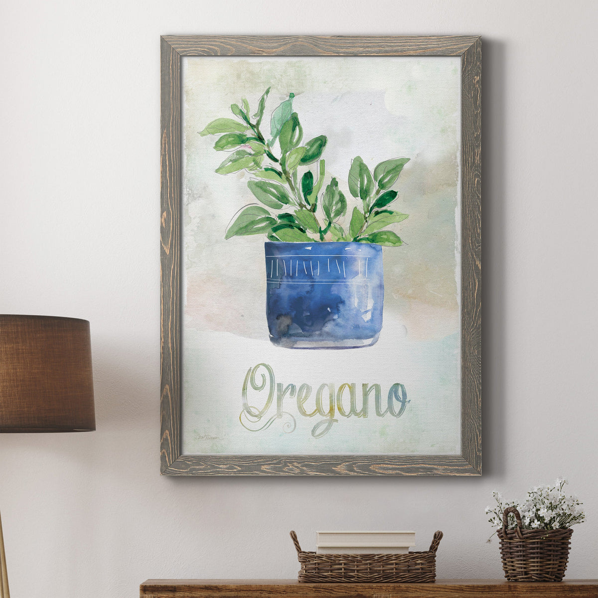 Potted Oregano - Barnwood Framed Canvas Print