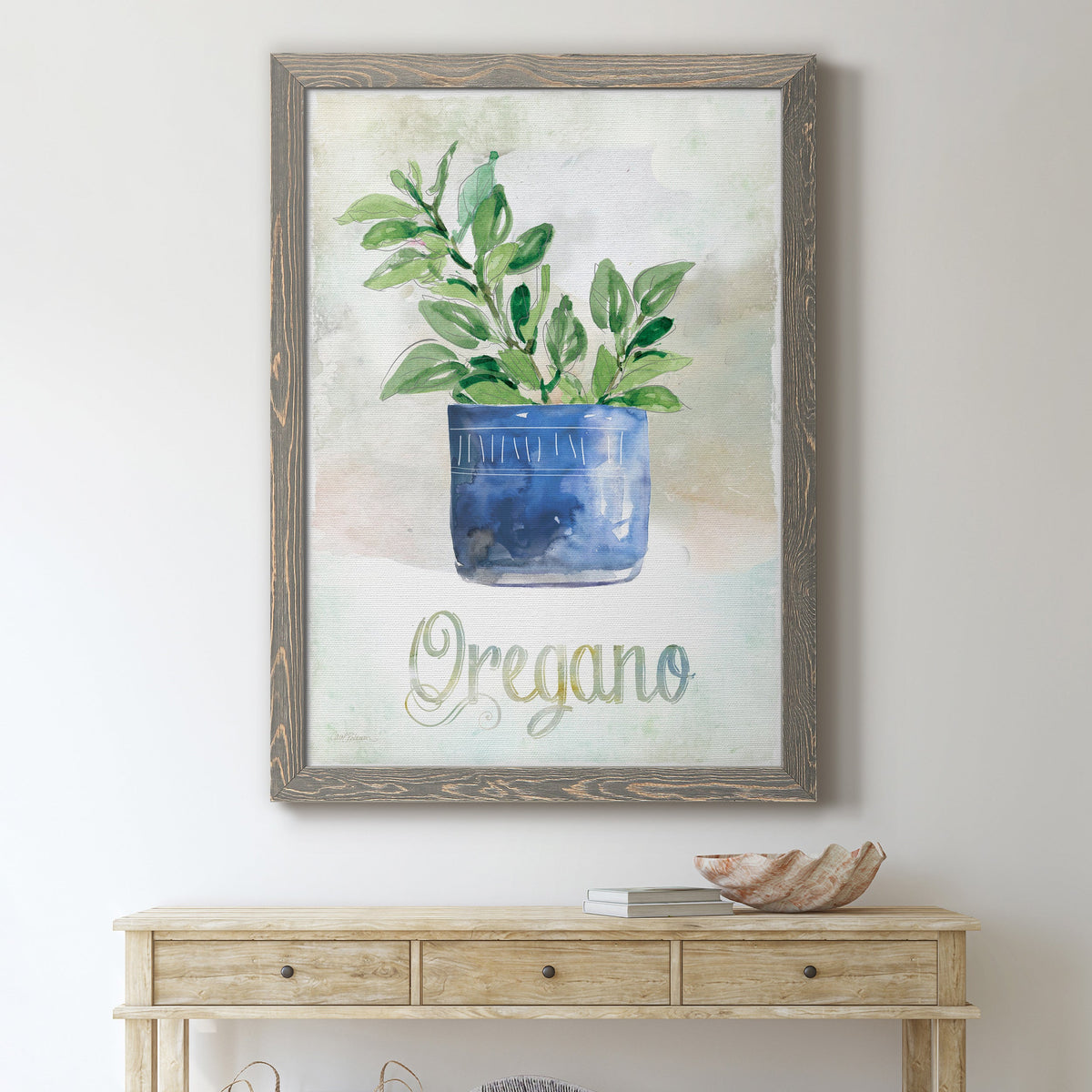 Potted Oregano - Barnwood Framed Canvas Print