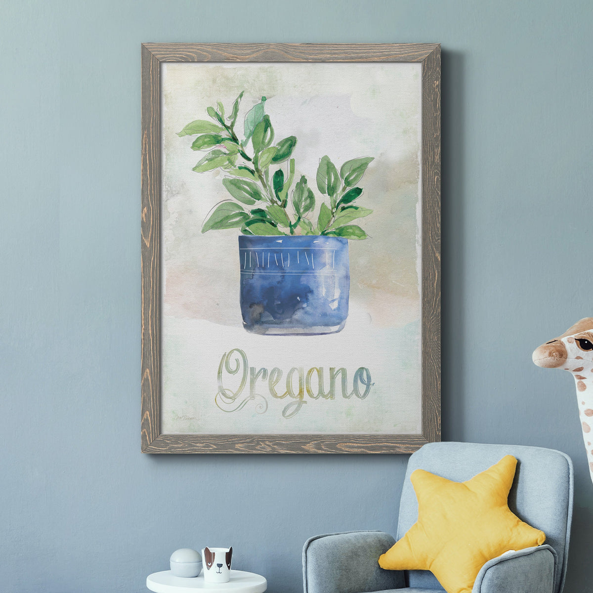 Potted Oregano - Barnwood Framed Canvas Print