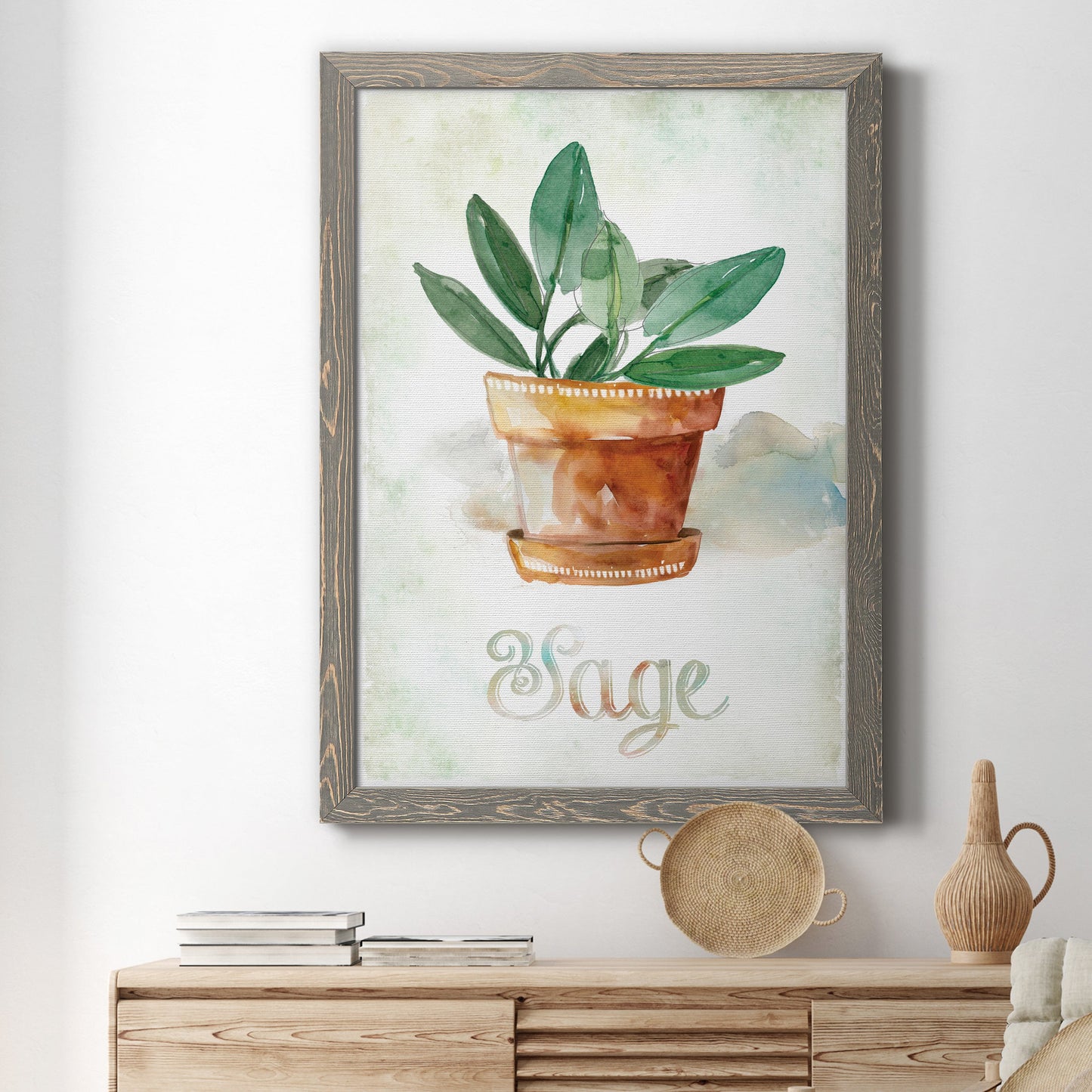 Potted Sage - Barnwood Framed Canvas Print