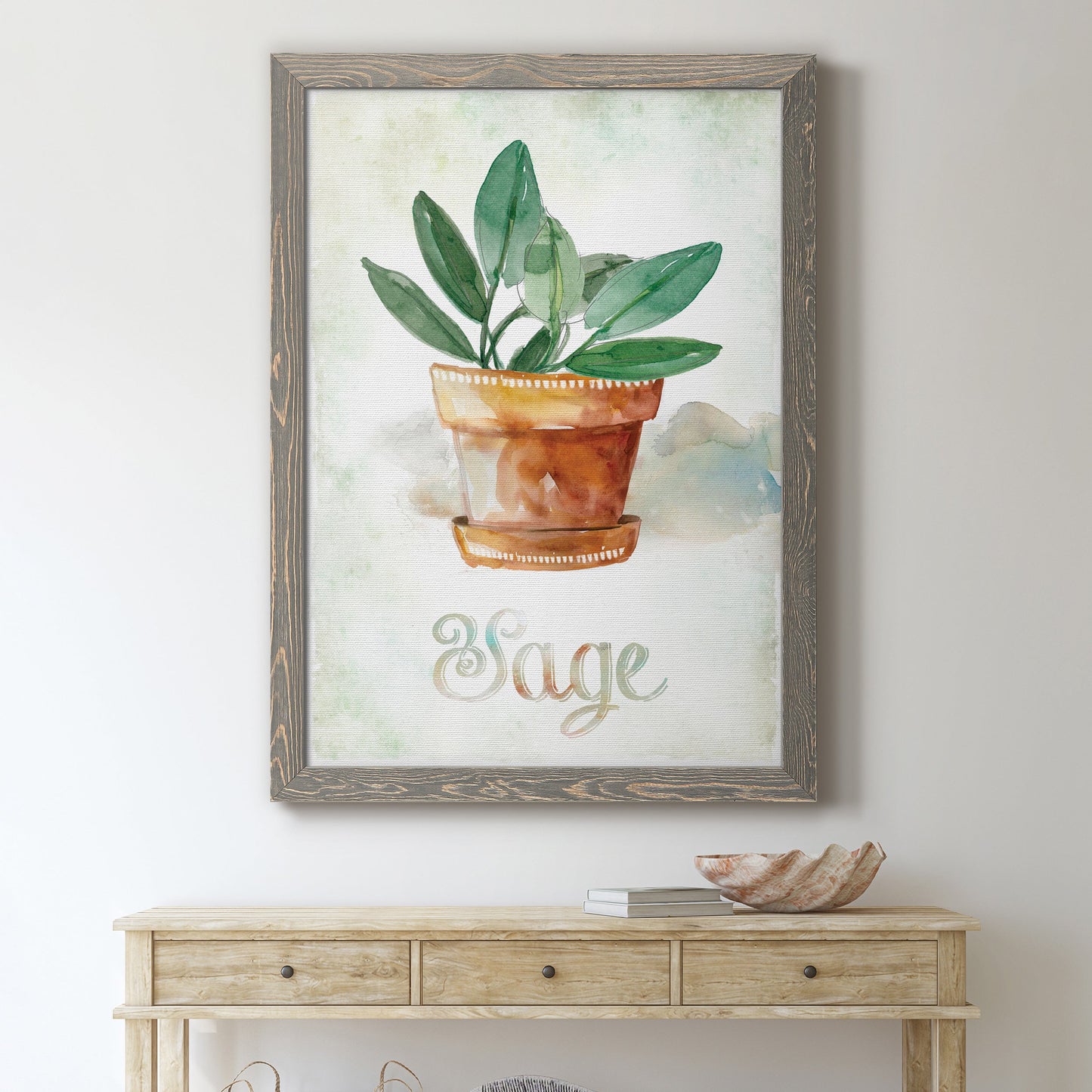 Potted Sage - Barnwood Framed Canvas Print