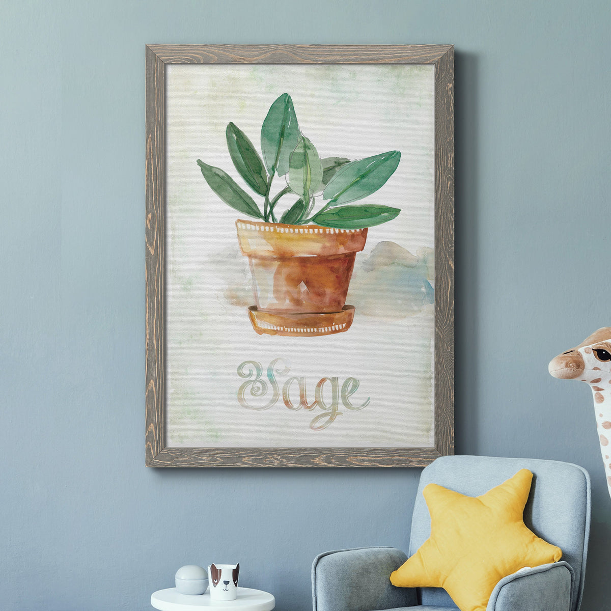 Potted Sage - Barnwood Framed Canvas Print