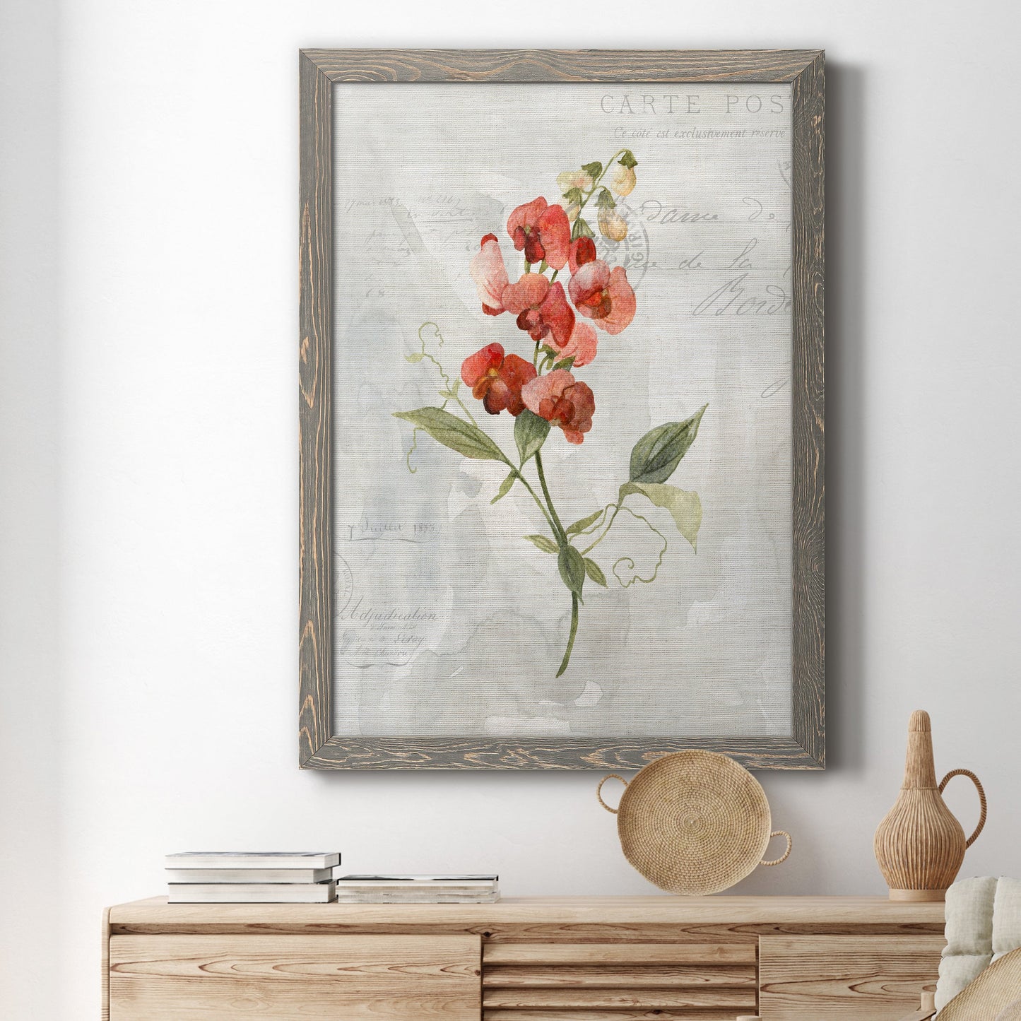 Linen Sweet Pea - Barnwood Framed Canvas Print