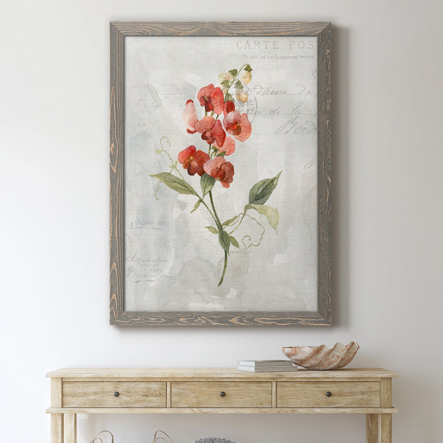 Linen Sweet Pea - Barnwood Framed Canvas Print