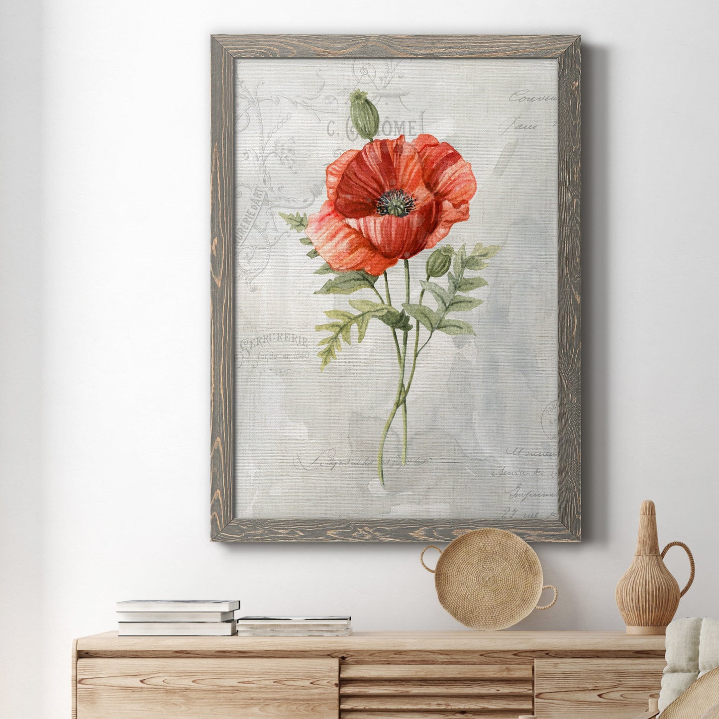 Linen Poppy - Barnwood Framed Canvas Print