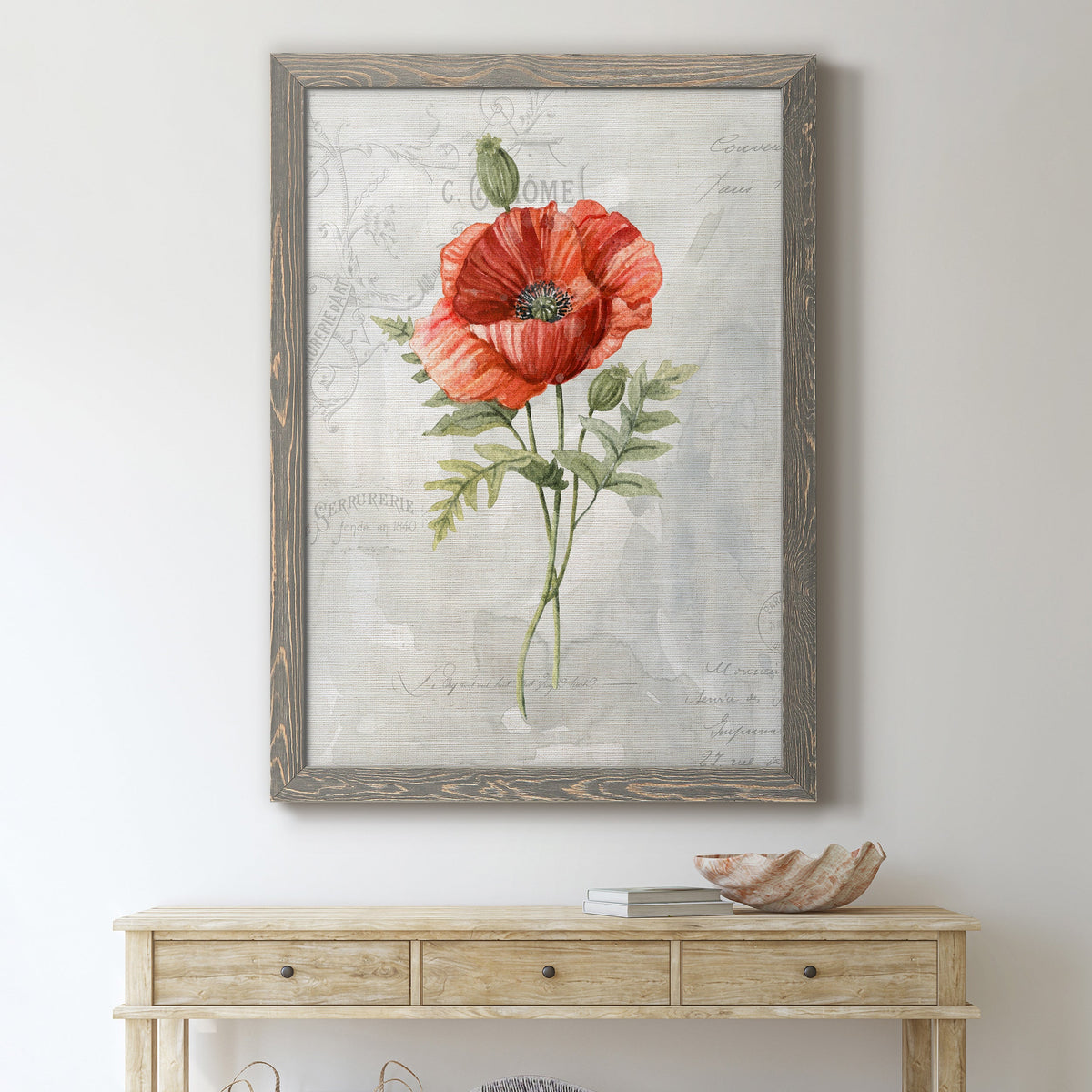 Linen Poppy - Barnwood Framed Canvas Print