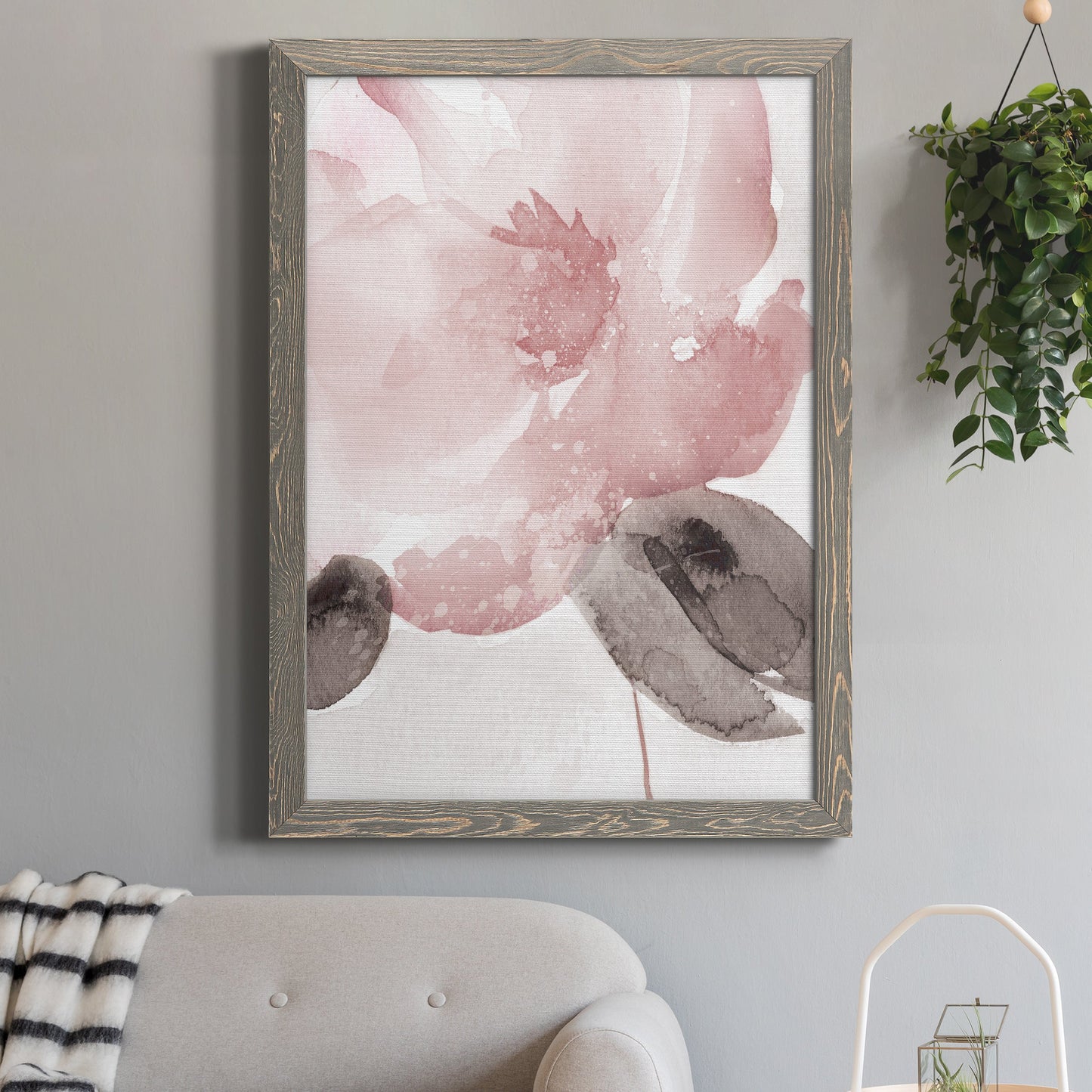 Blush Bloom I - Barnwood Framed Canvas Print