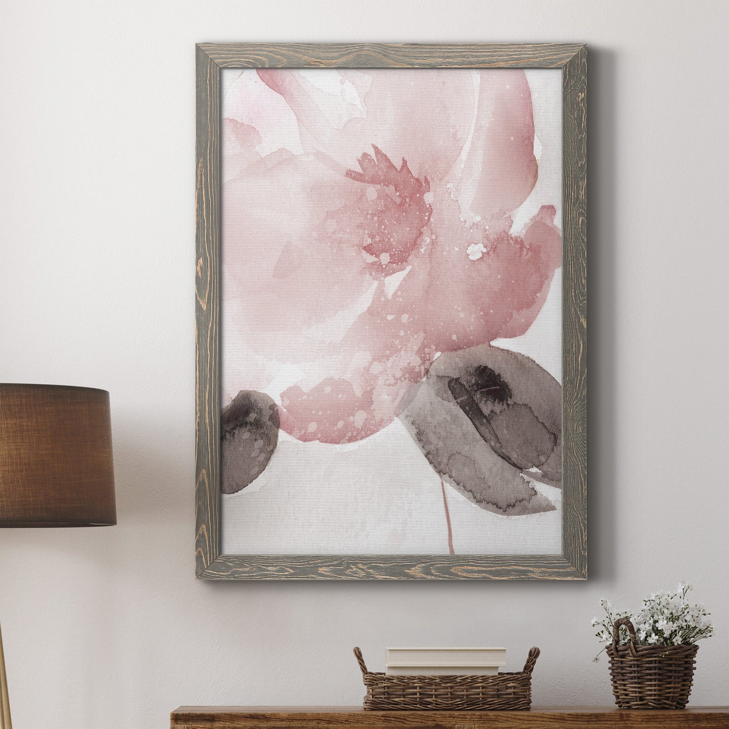 Blush Bloom I - Barnwood Framed Canvas Print