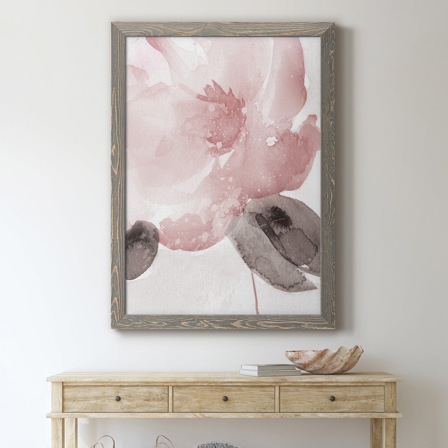 Blush Bloom I - Barnwood Framed Canvas Print
