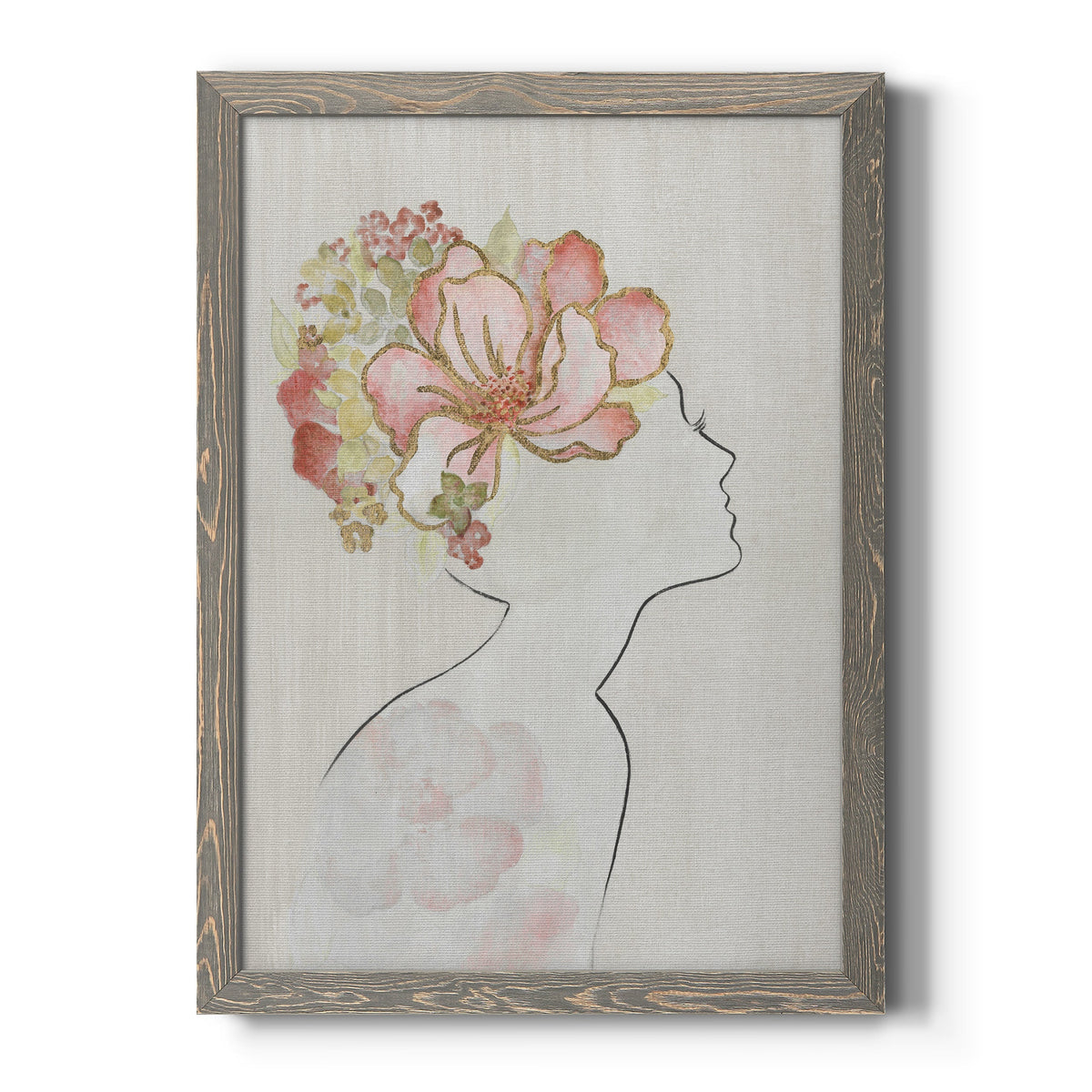 Fashion Floral Silhouette I - Barnwood Framed Canvas Print