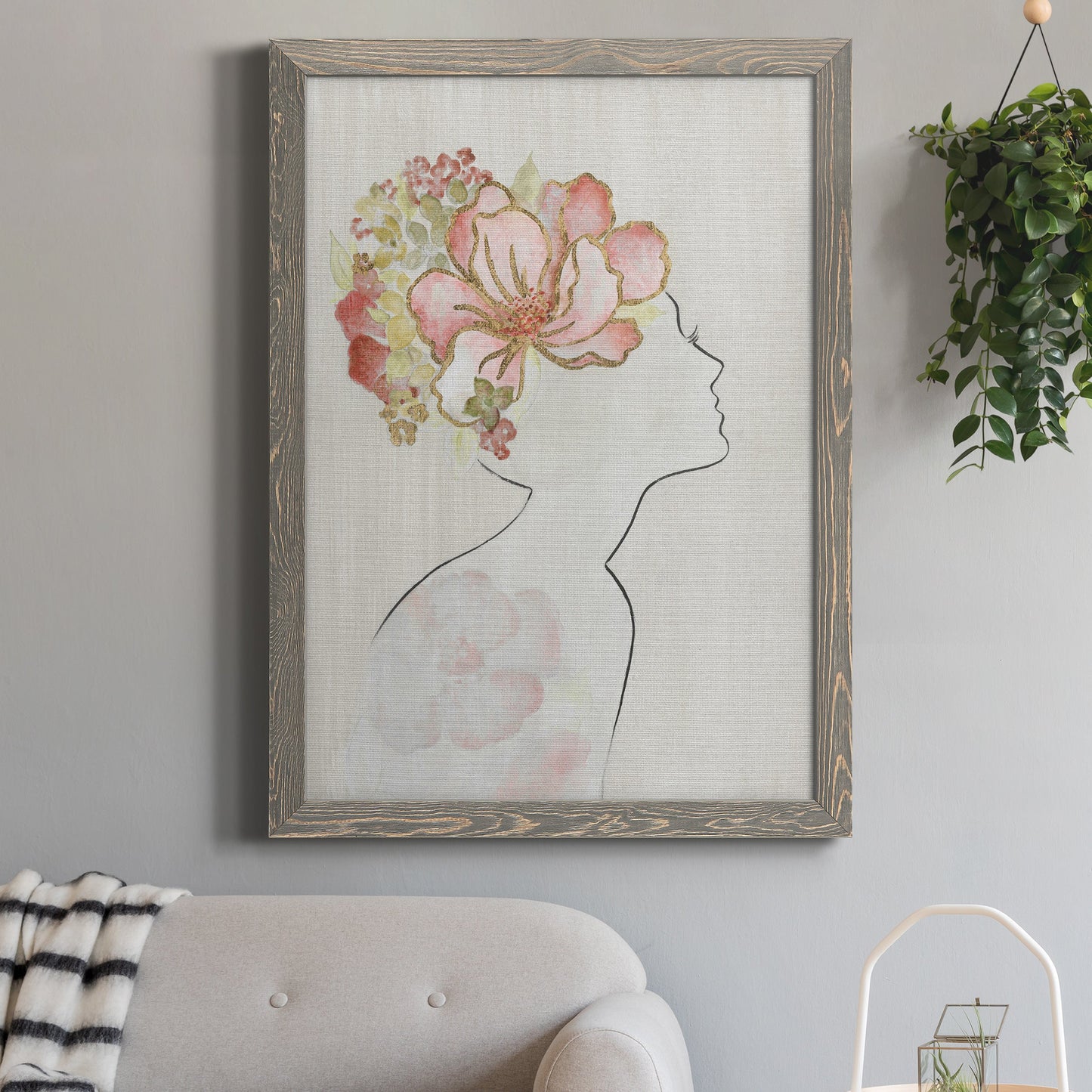 Fashion Floral Silhouette I - Barnwood Framed Canvas Print