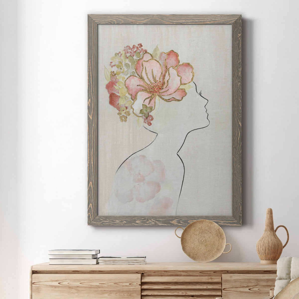 Fashion Floral Silhouette I - Barnwood Framed Canvas Print