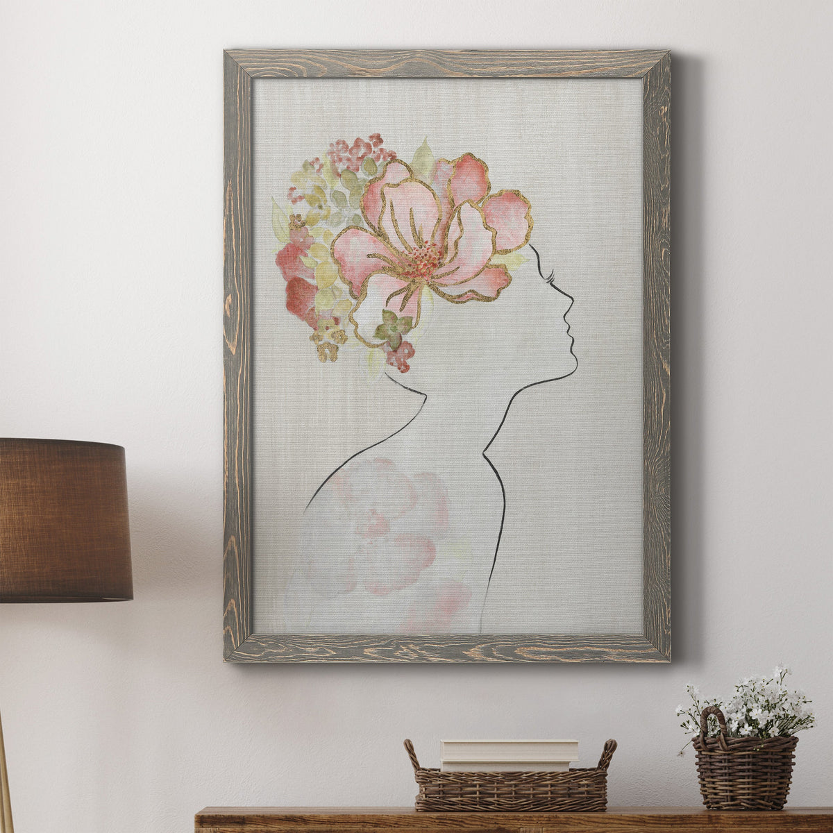 Fashion Floral Silhouette I - Barnwood Framed Canvas Print